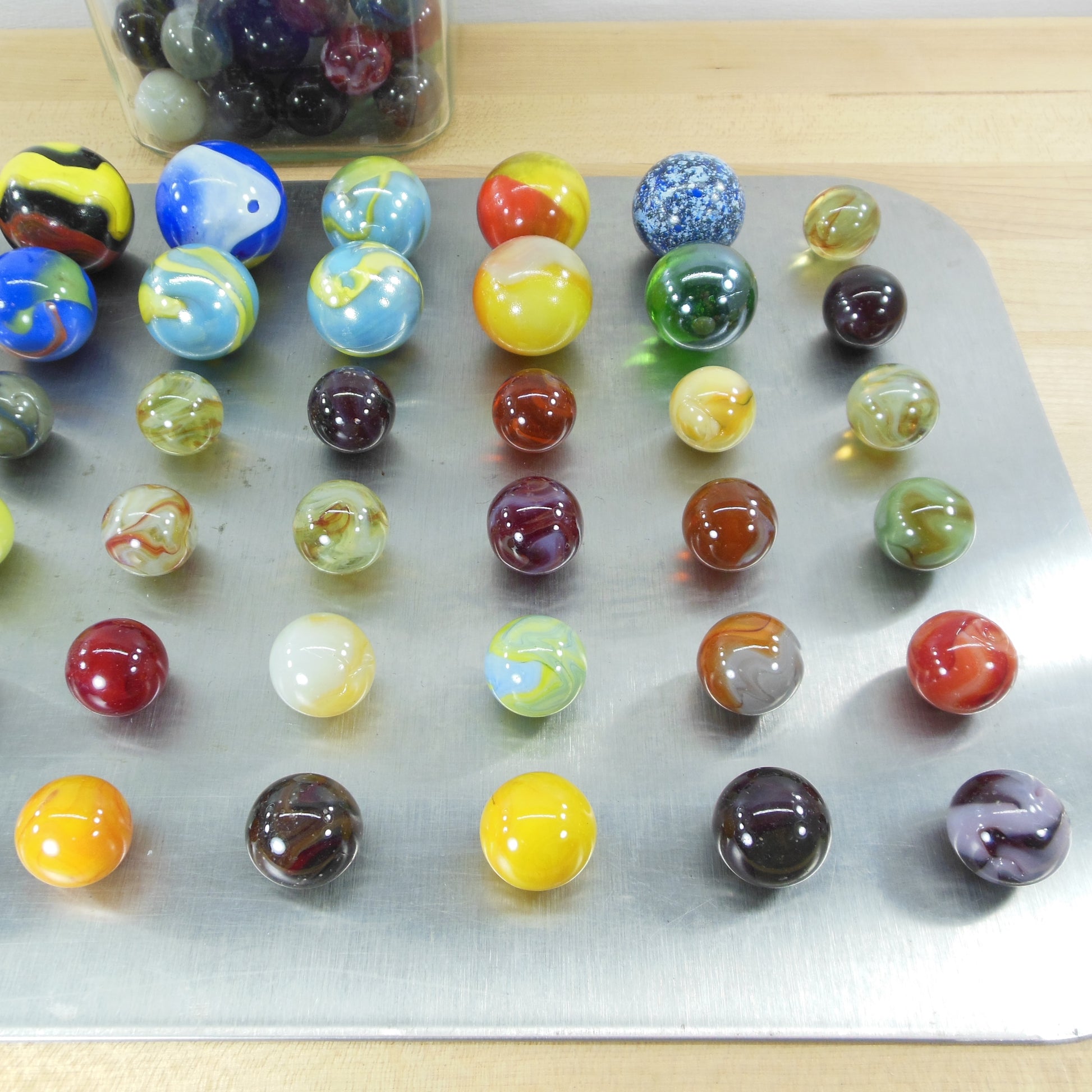 Glass Marble Shooters 87 Pieces Estate Lot - Large 1-5/8" 40mm 35mm 24mm Iridescent