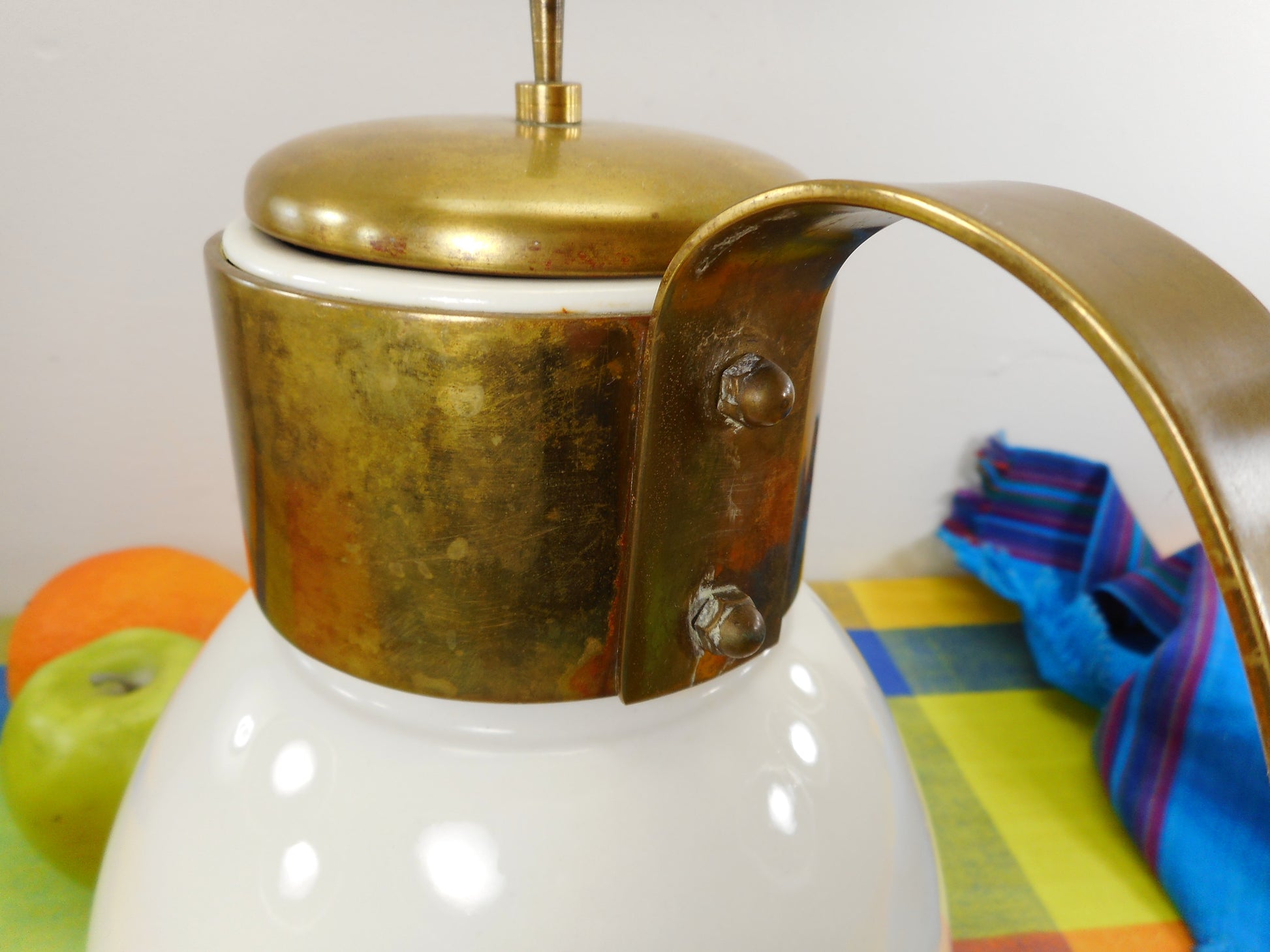 Ernest Sohn Era Mid Century White Porcelain Brass Pitcher Coffee Carafe Pot Handle