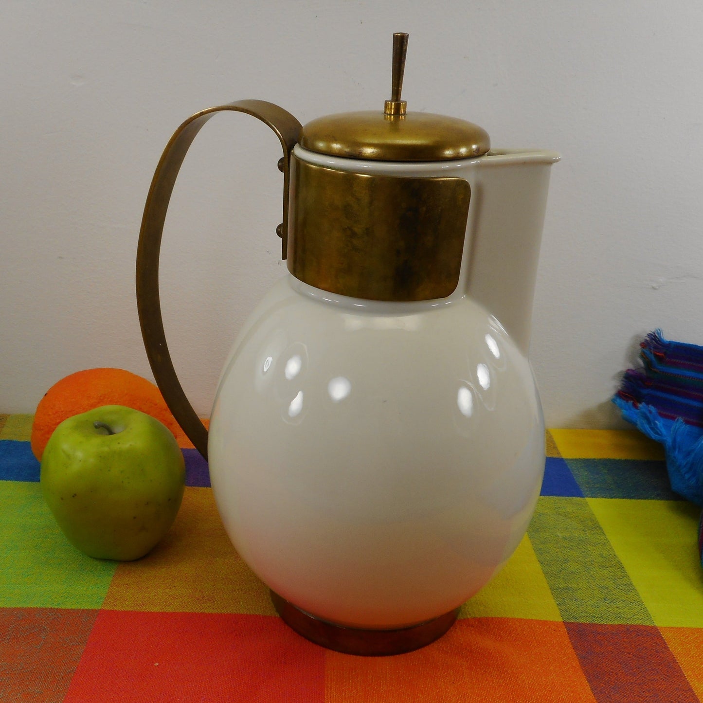 Ernest Sohn Era Mid Century White Porcelain Brass Pitcher Coffee Carafe Pot