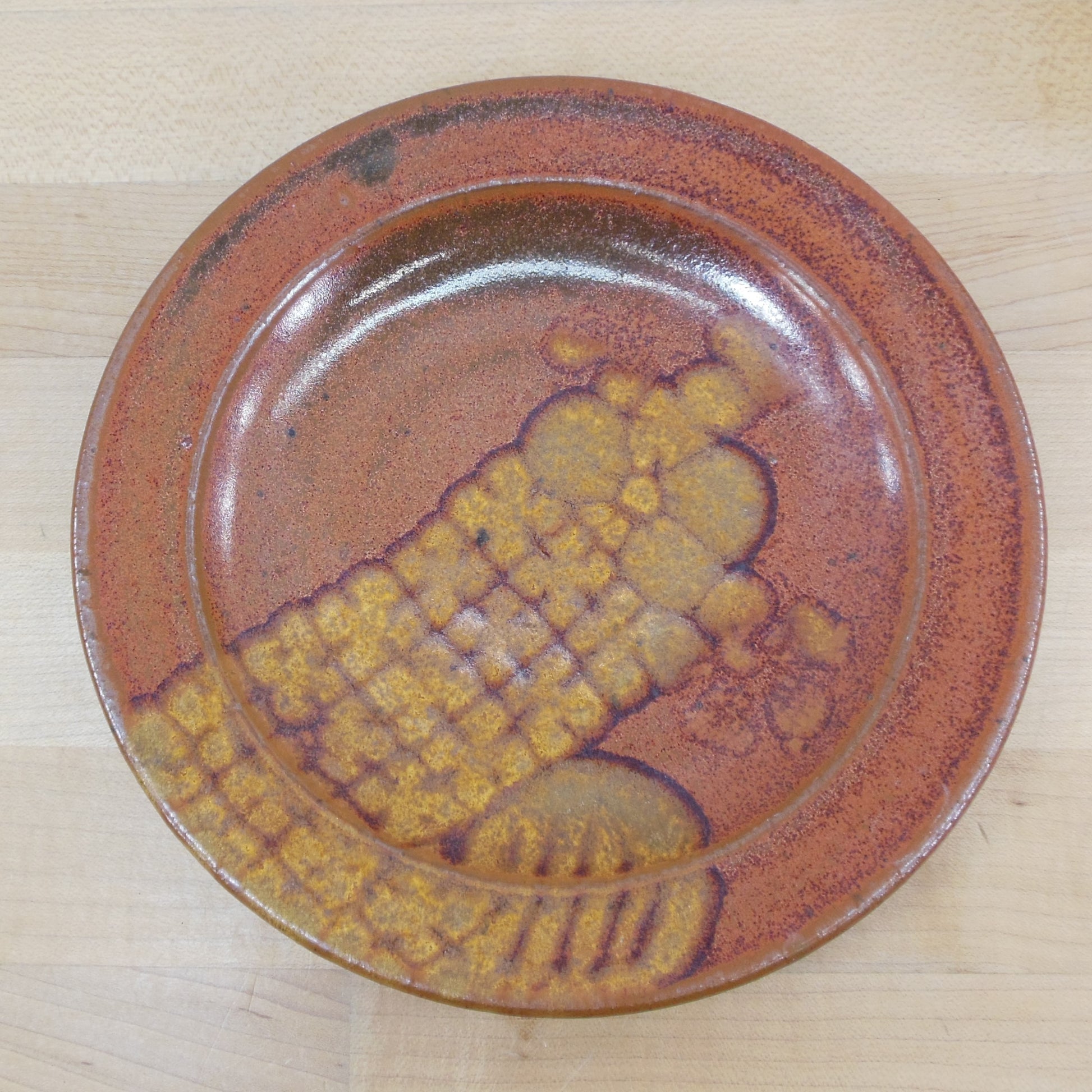 Michael Cohen Stoneware Pottery Small Plate Brown Yellow Rust Color