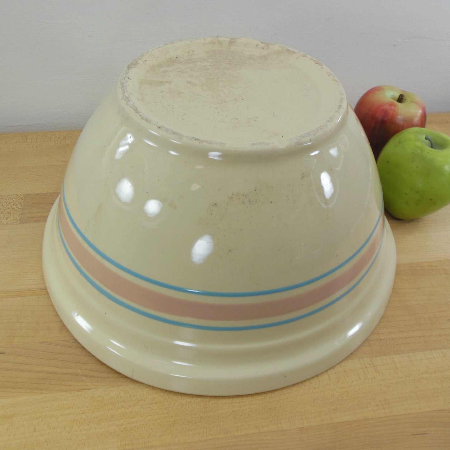 McCoy Pottery Ovenproof USA #12 Mixing Bowl Pink Blue Stripes 12" Stains