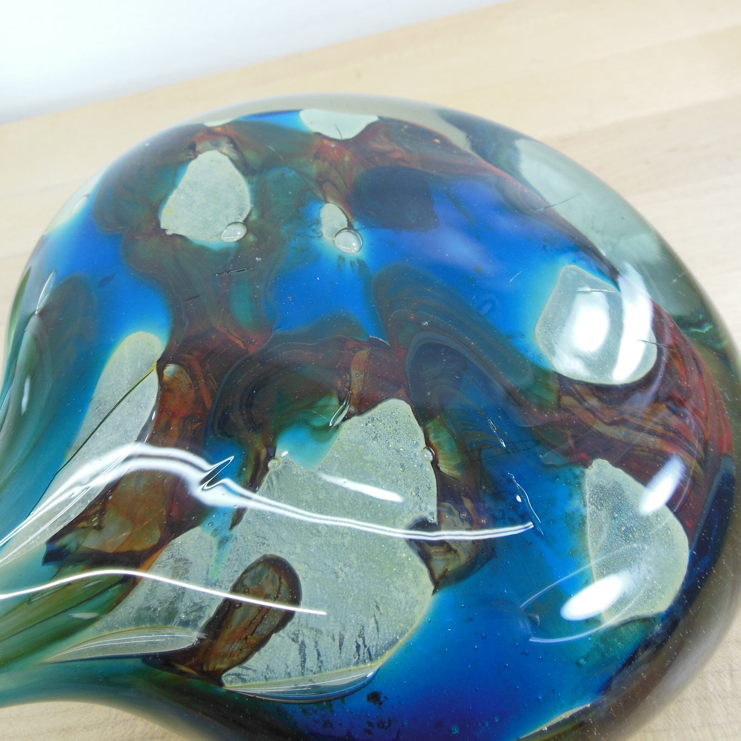 Mdina Maltese Signed 1979 Lollipop Art Glass Vase Sea Blue Brown Used