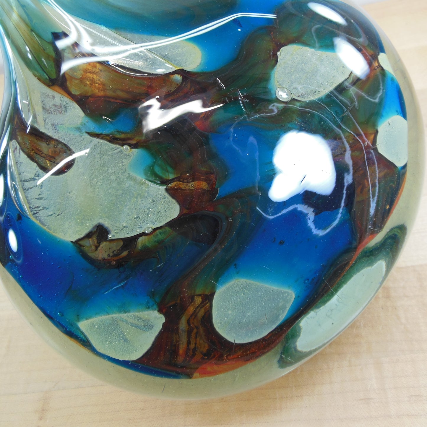 Mdina Maltese Signed 1979 Lollipop Art Glass Vase Sea Blue Brown Mid Century
