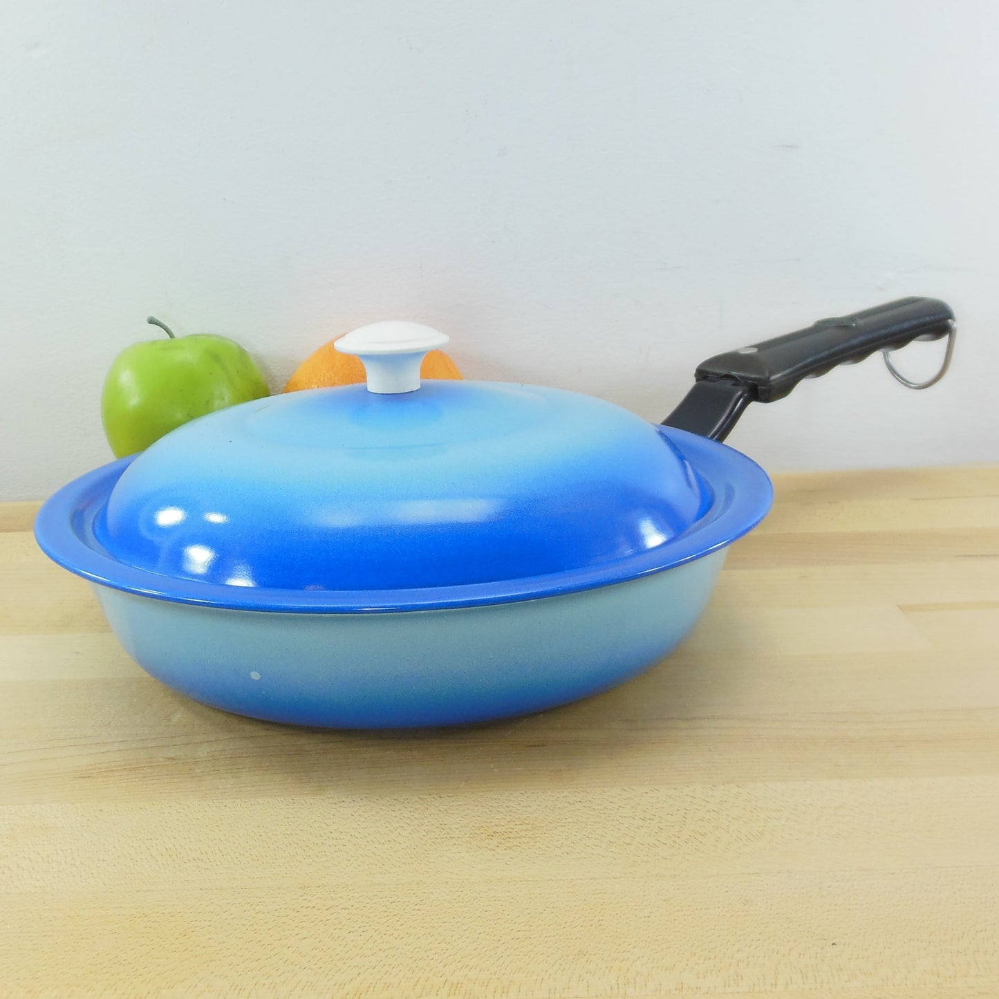 Moore MEMCO Blue Enamelware Skillet Fry Pan Egg Poacher