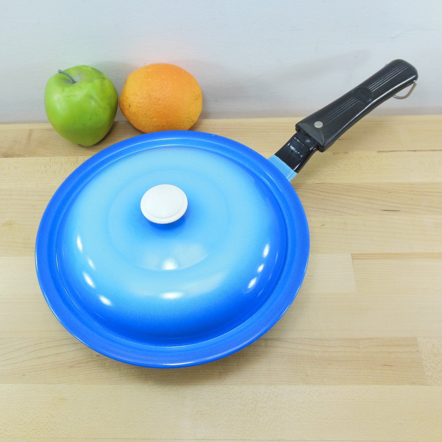 Moore MEMCO Blue Enamelware Skillet Fry Pan Egg Poacher Vintage