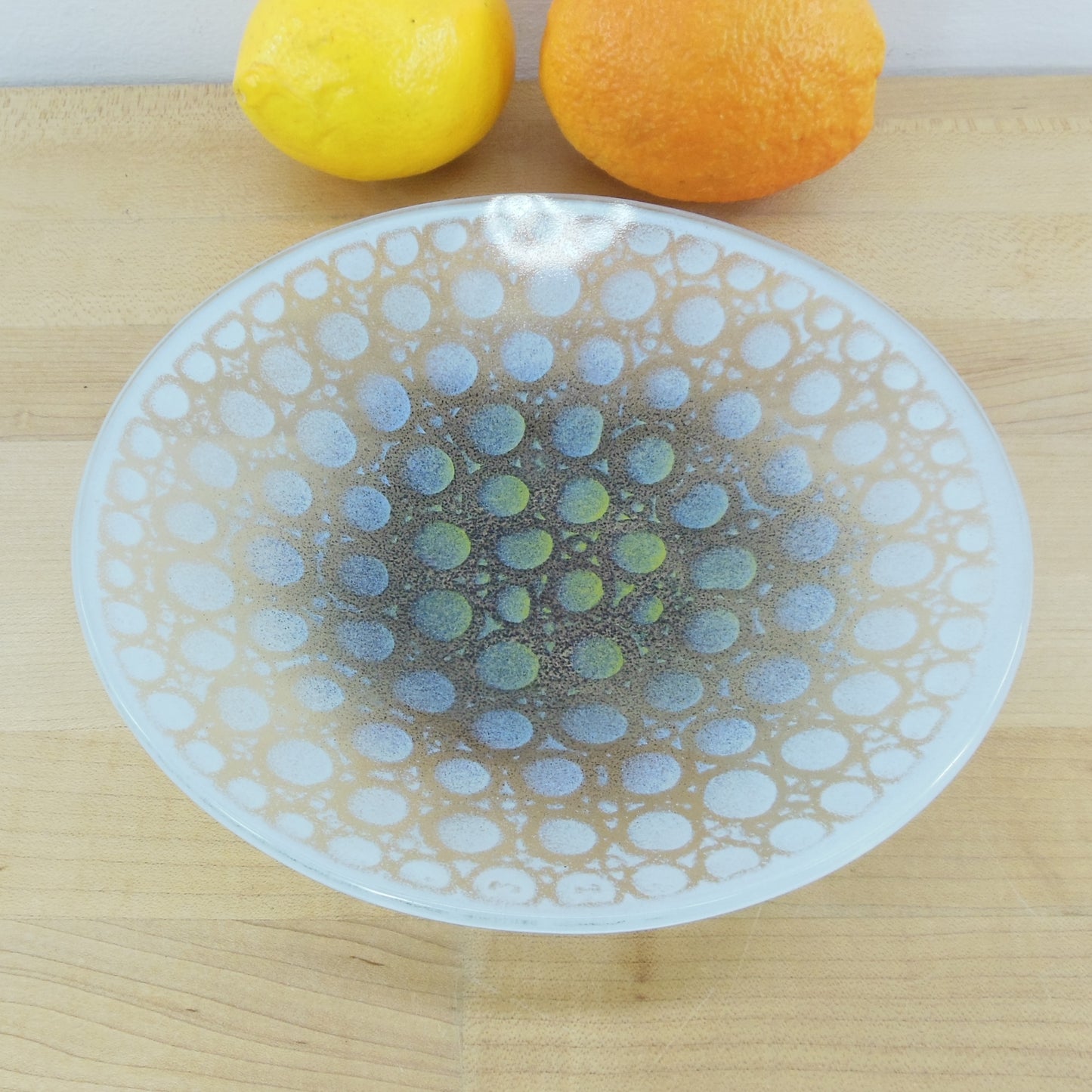 Maurice Heaton Fused Art Glass 8" Bowl Dots Circles Concentric Modern