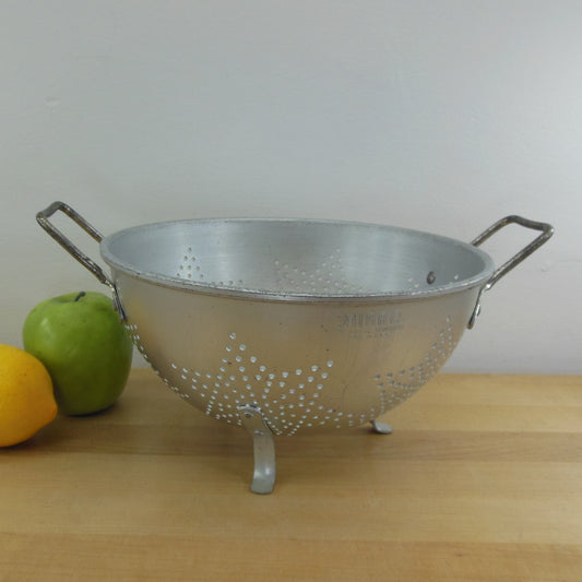 Mirro USA Aluminum 9" Colander Footed Strainer - 7 Perforated Stars Vintage