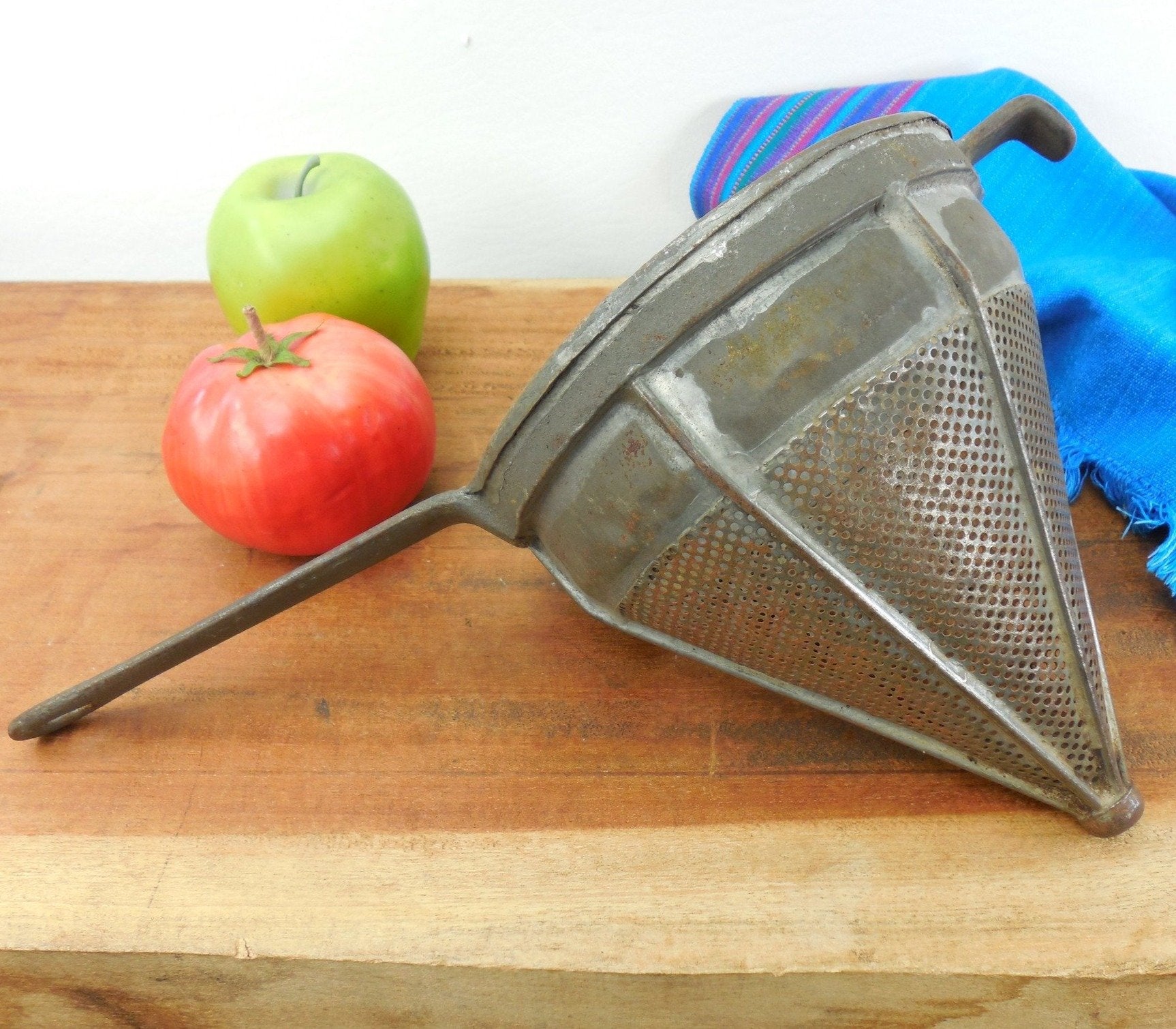 Antique Cast Iron Steel Food Cone Sieve Mill Ricer - Rustic Farm Shabby Industrial Decor