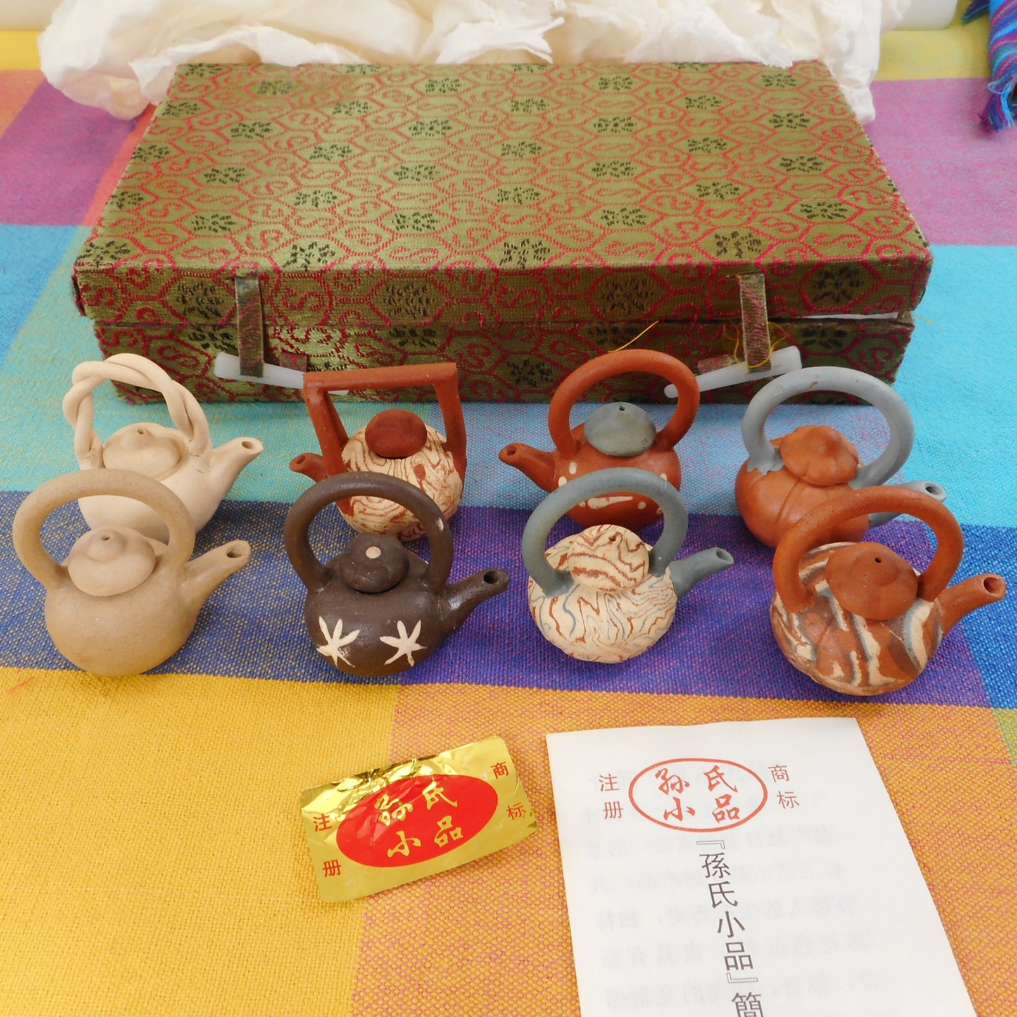 Chinese 8 Boxed Set Miniature 2" Clay Teapots