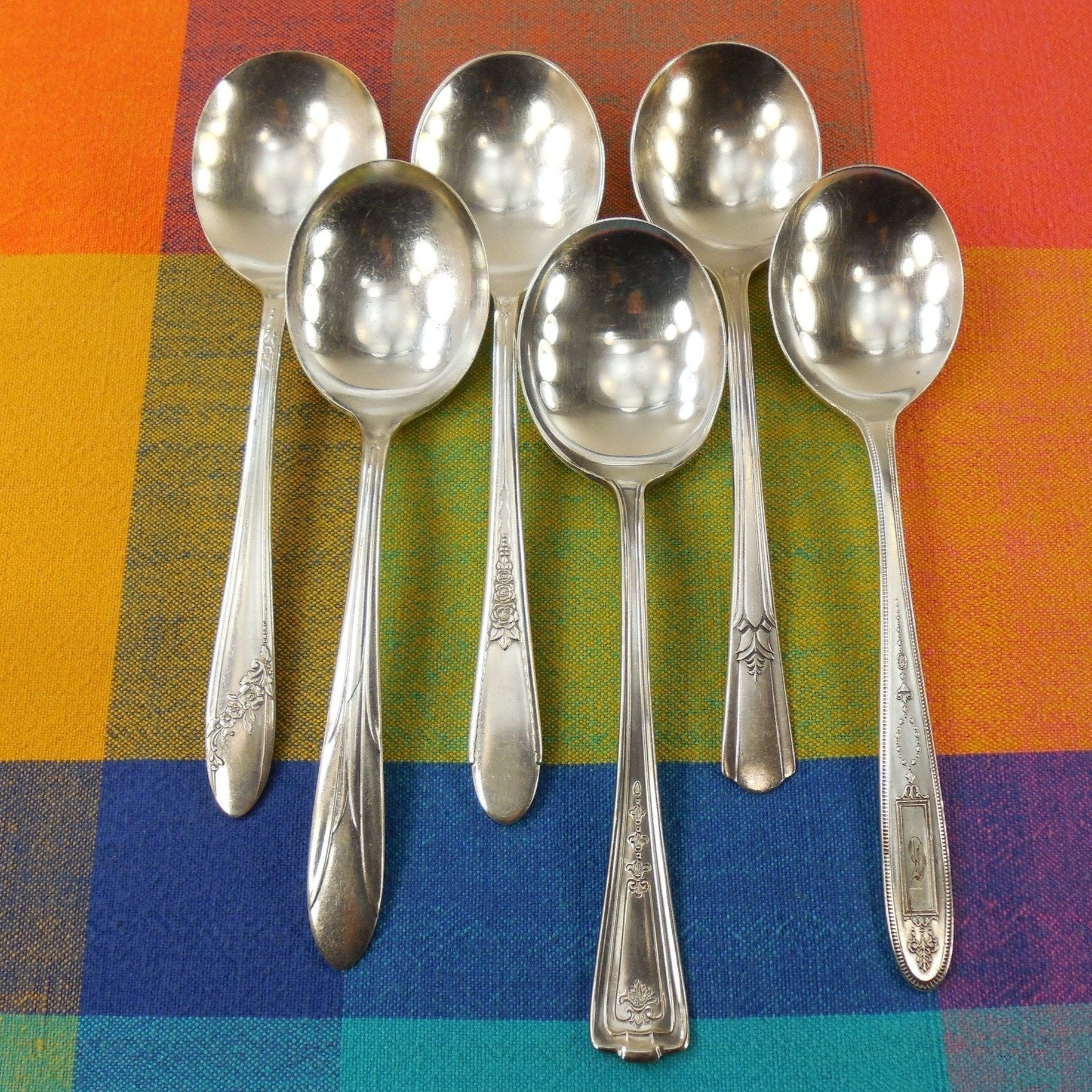 Vintage Mismatched Silverware - 6 Set Silverplate Gumbo Soup Spoons