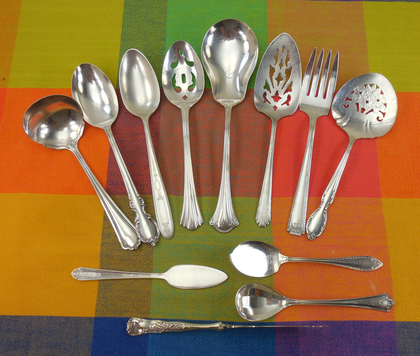 12 Piece Mismatched Serving Set - Shabby Cottage Elegant Floral Silverplate Flatware... Antique Silverware