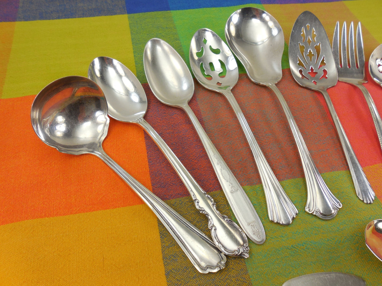 12 Piece Mismatched Serving Set - Shabby Cottage Elegant Floral Silverplate Flatware... Antique Silverware... alrge spoons