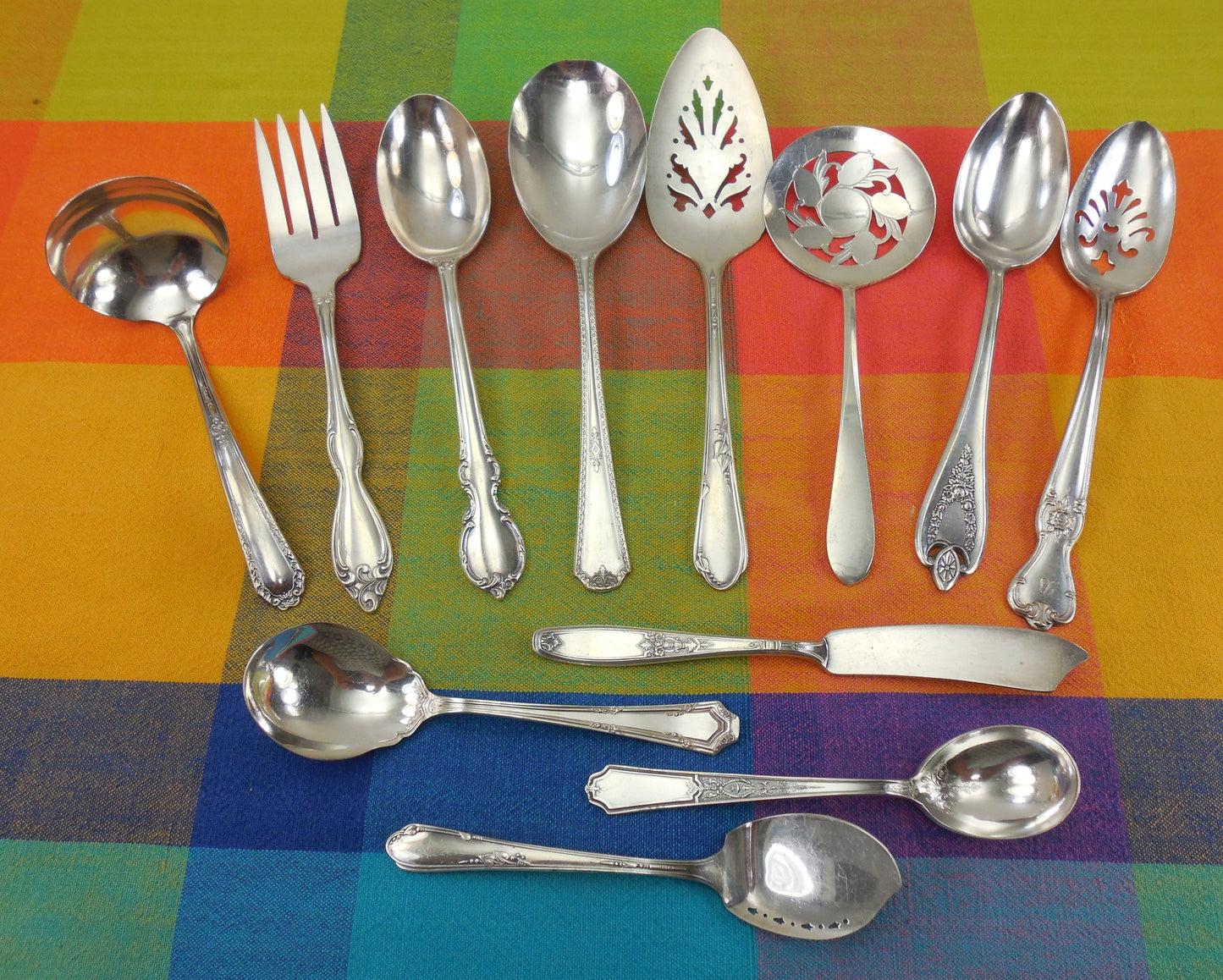 12 Piece Mismatched Serving Set - Cottage Chic Floral Traditional Edwardian Silverplate Flatware... Antique Silverware