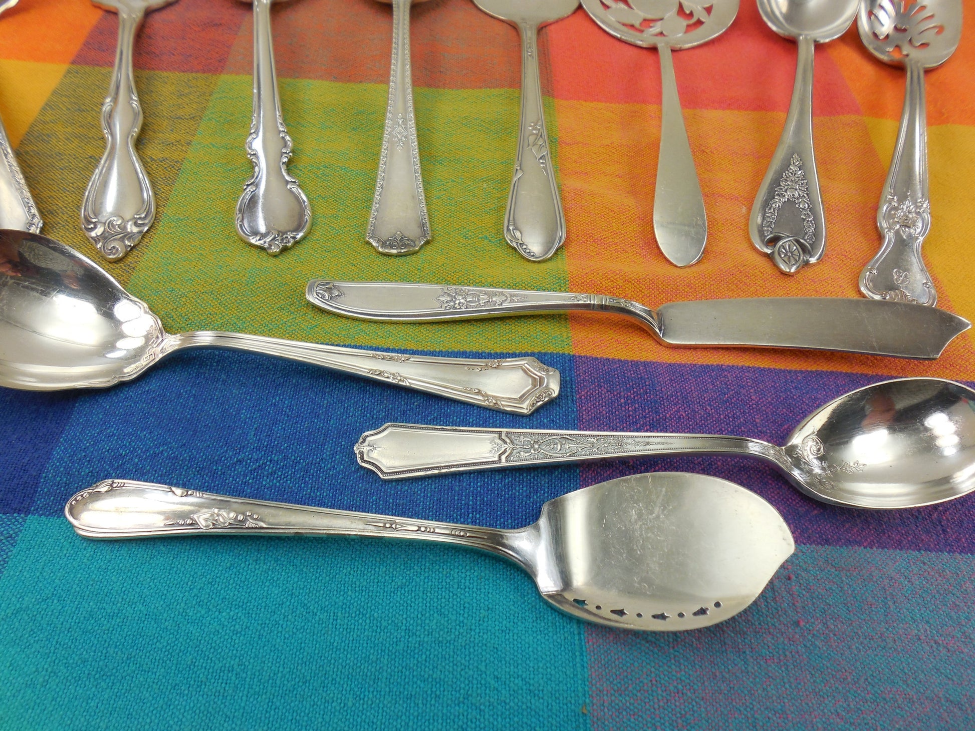 12 Piece Mismatched Serving Set - Cottage Chic Floral Traditional Edwardian Silverplate Flatware... Antique Silverware... master butter
