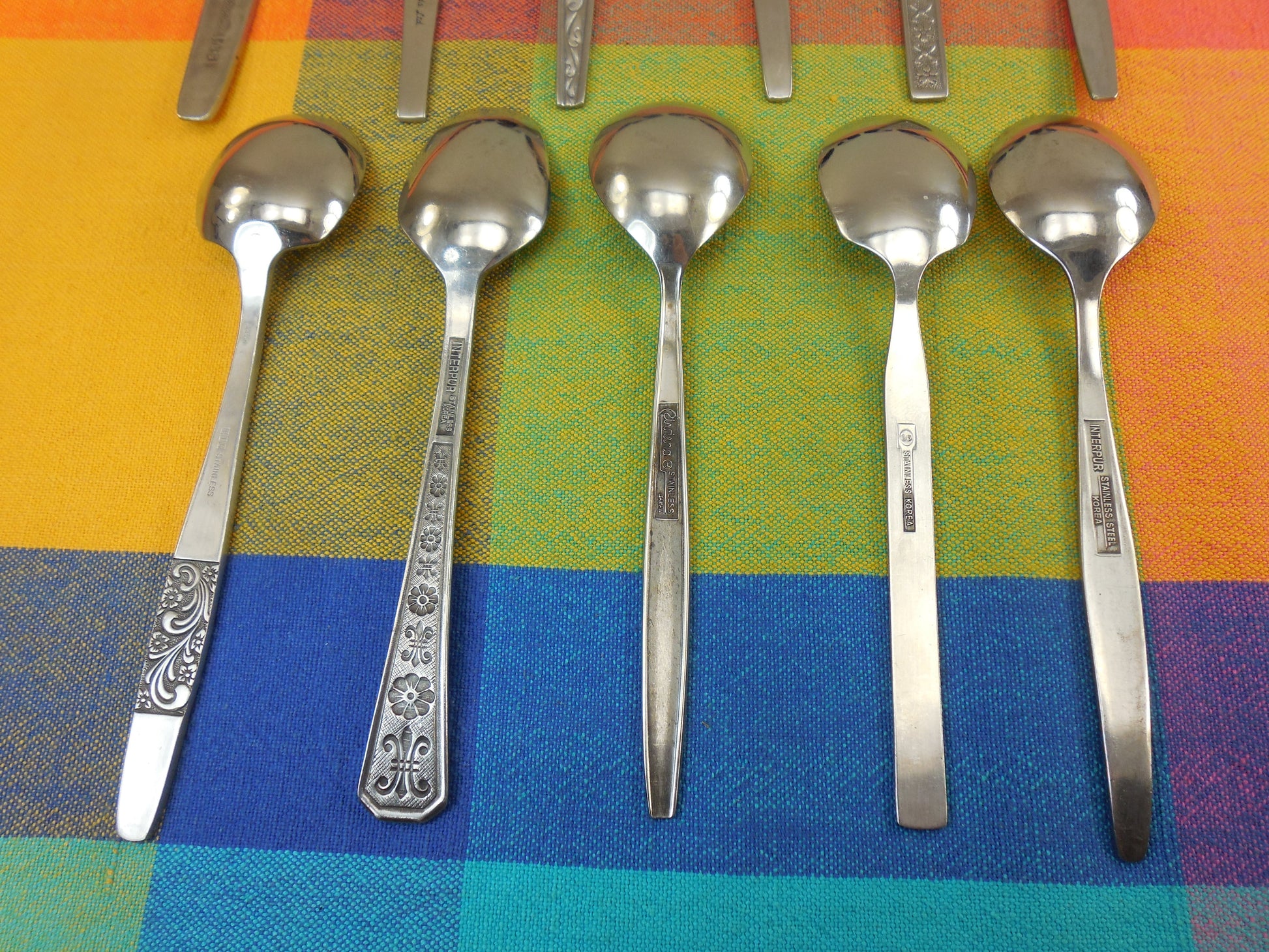Mismatched Flatware Black Highlight Modern Stainless - 11 Sugar Nut Spoons - Mixed Maker Pattern USA