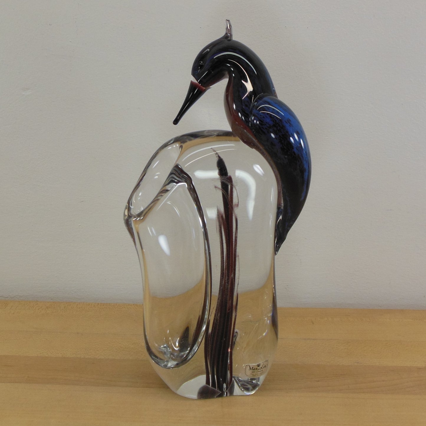 Benito Marolin FM Konstglas Sweden Blown Art Glass Bird Vase 11"