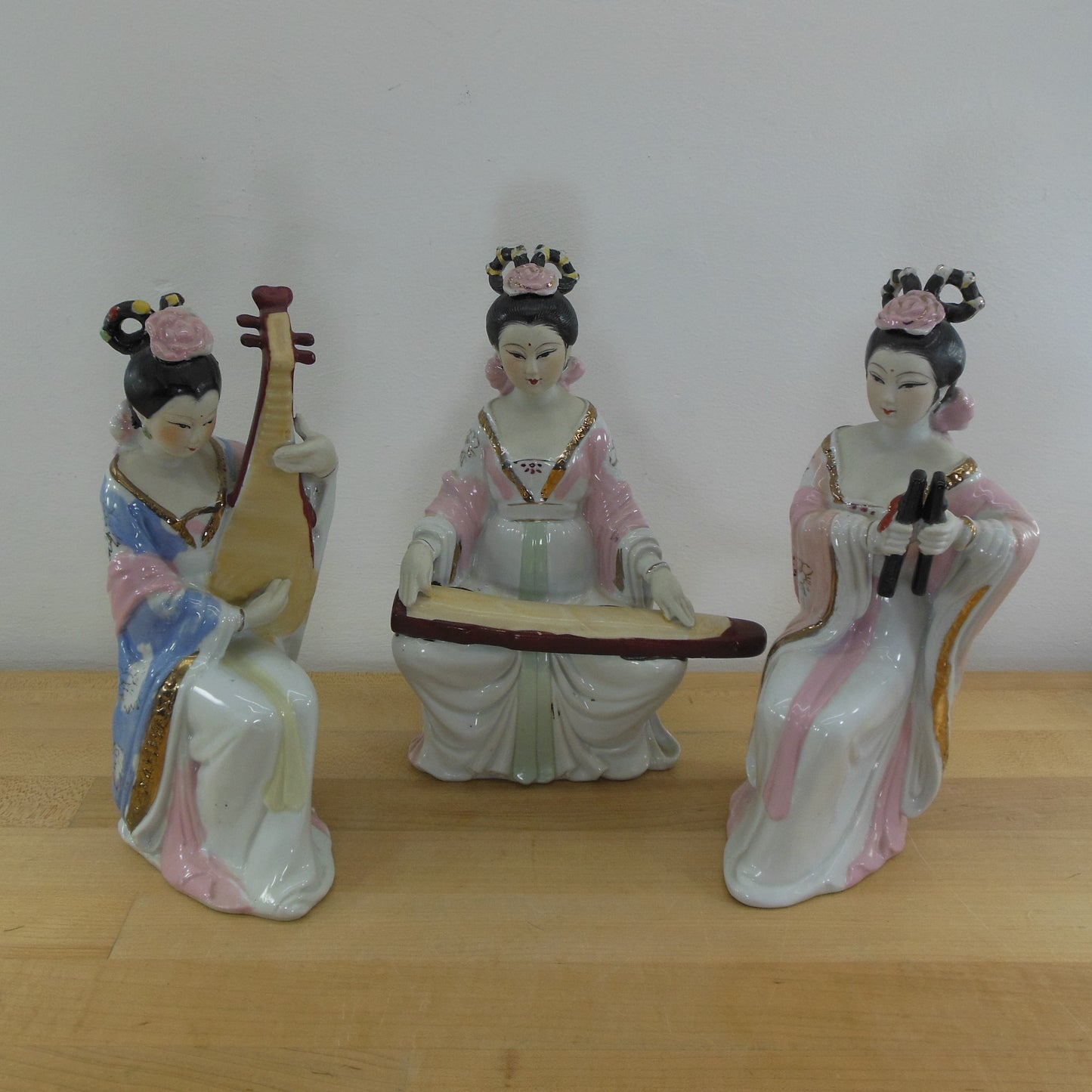 Chinese Figural Porcelain Lady Musicians 3 Set Vintage 