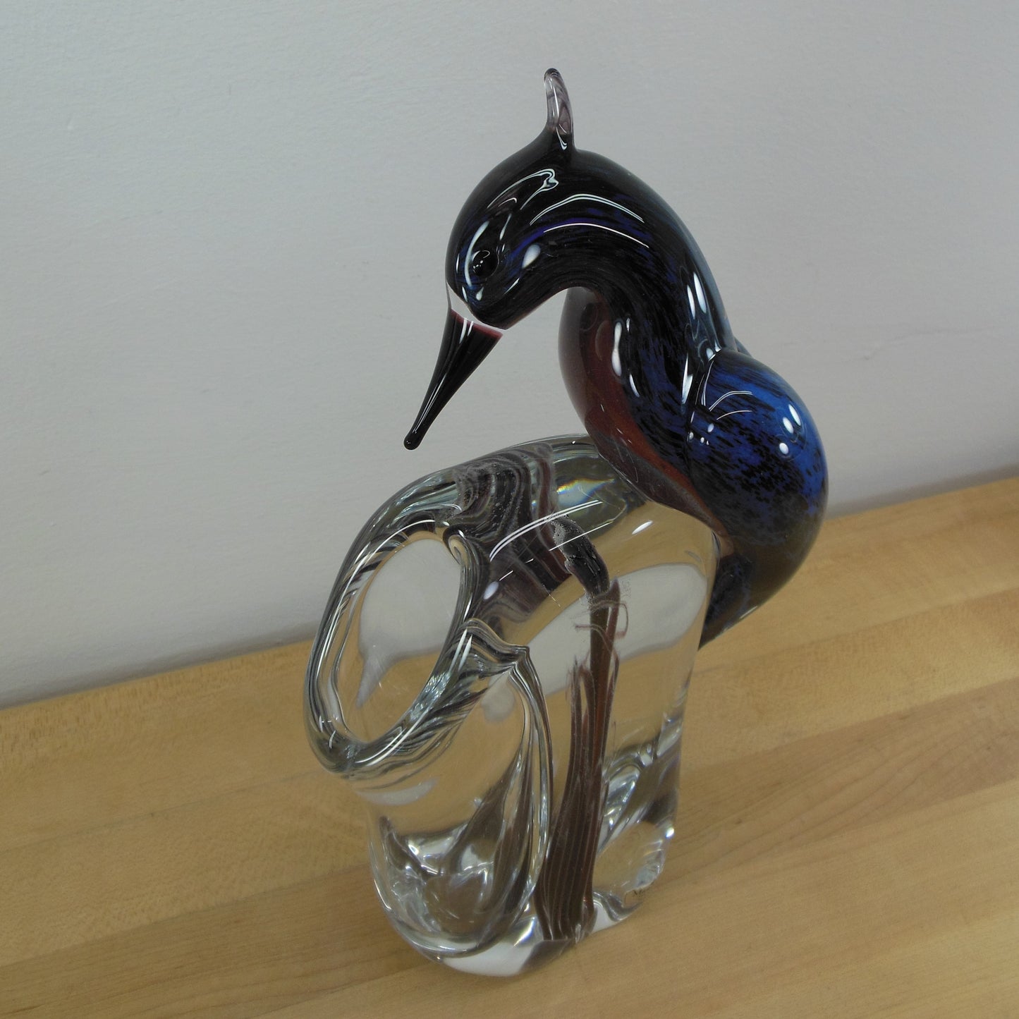Benito Marolin FM Konstglas Sweden Blown Art Glass Bird Vase 11" Lead Crystal
