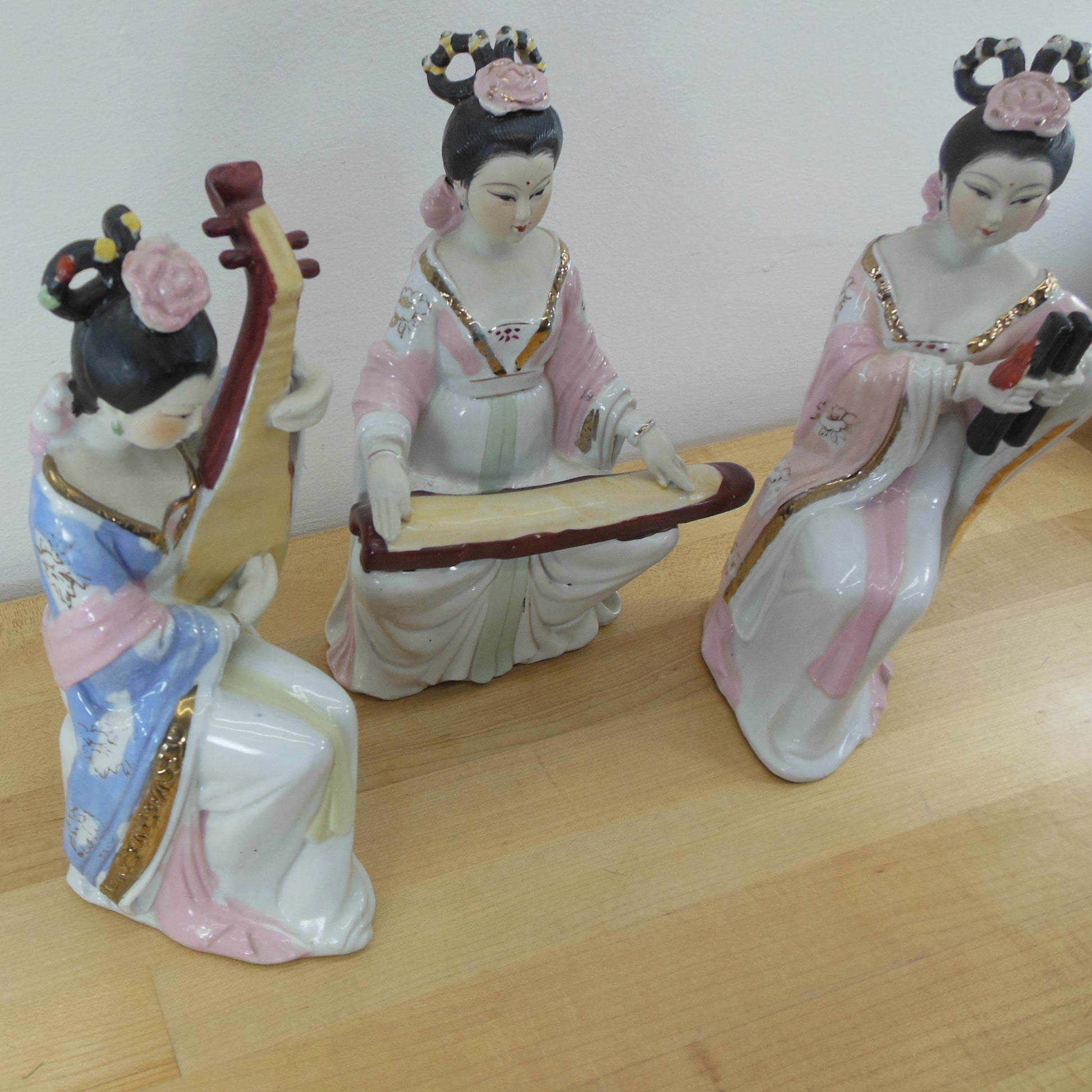 Chinese Figural Porcelain Lady Musicians 3 Set Instruments