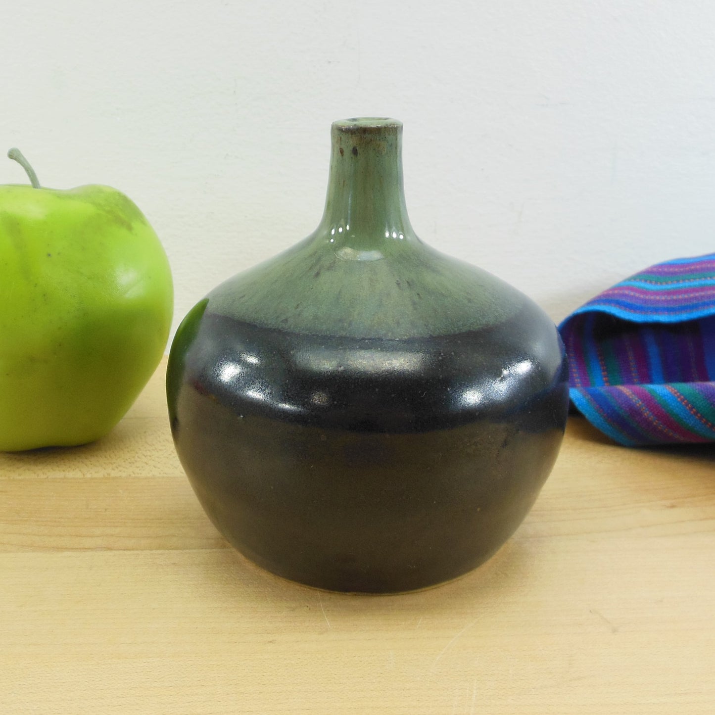 Artist Signed Art Pottery Small Vase Green Black