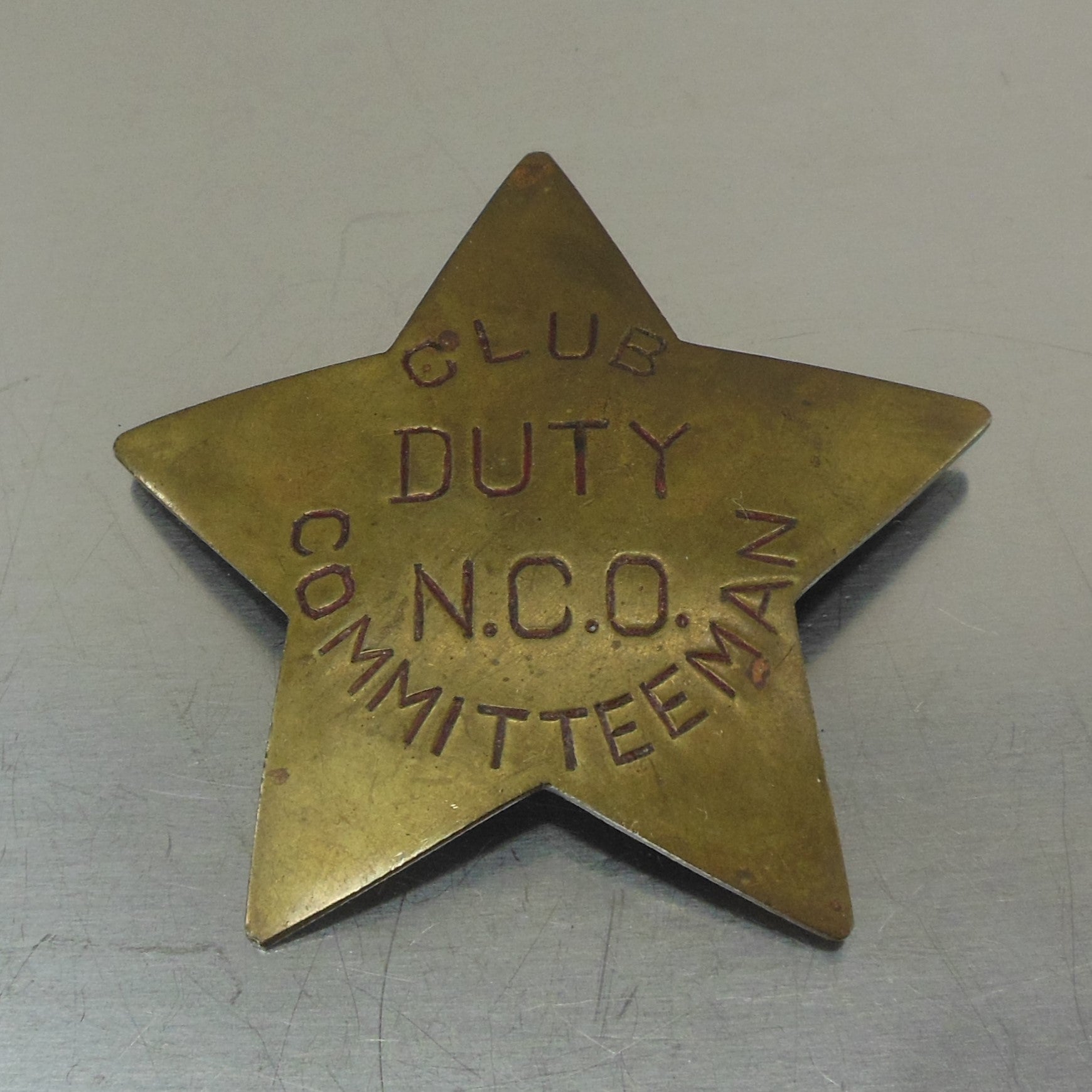 Military Club Committeeman Duty N.C.O. Brass Star Badge Pin Vintage