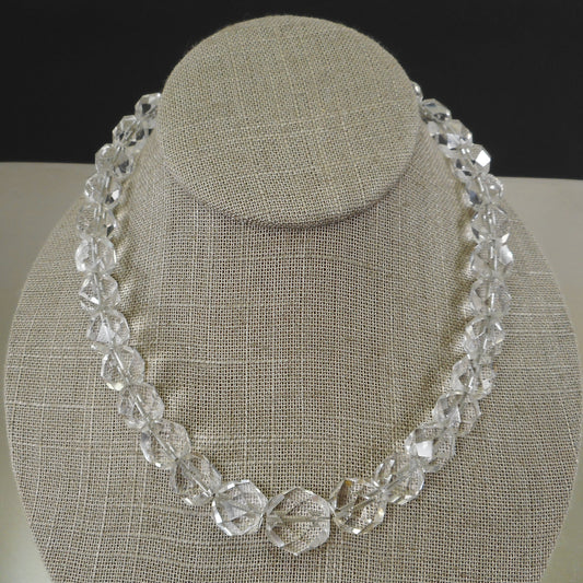 Art Deco Faceted Bead Rock Crystal Quartz 16" Necklace Wire Strung