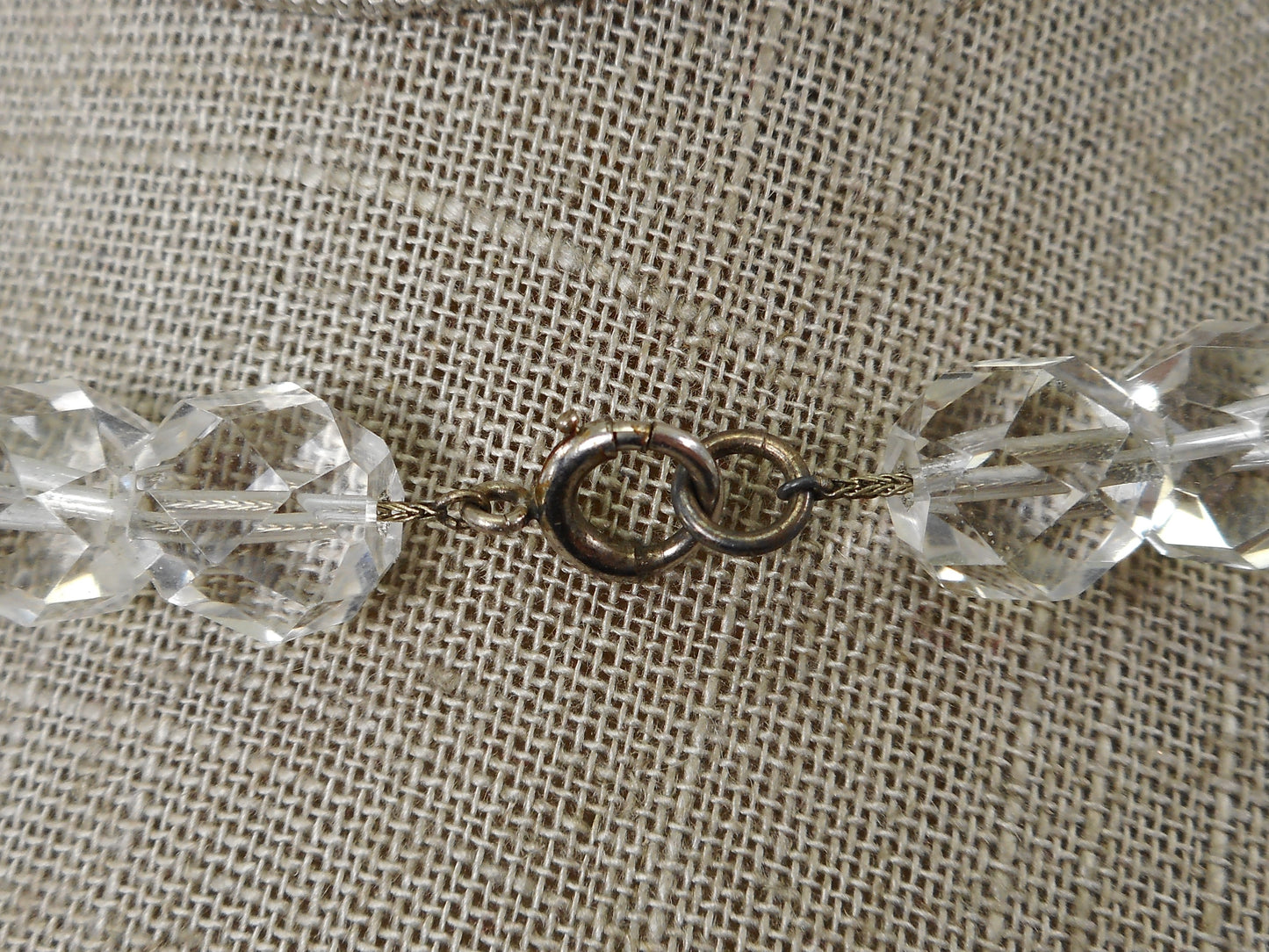 Art Deco Faceted Bead Rock Crystal Quartz 16" Necklace Wire Strung C Clasp