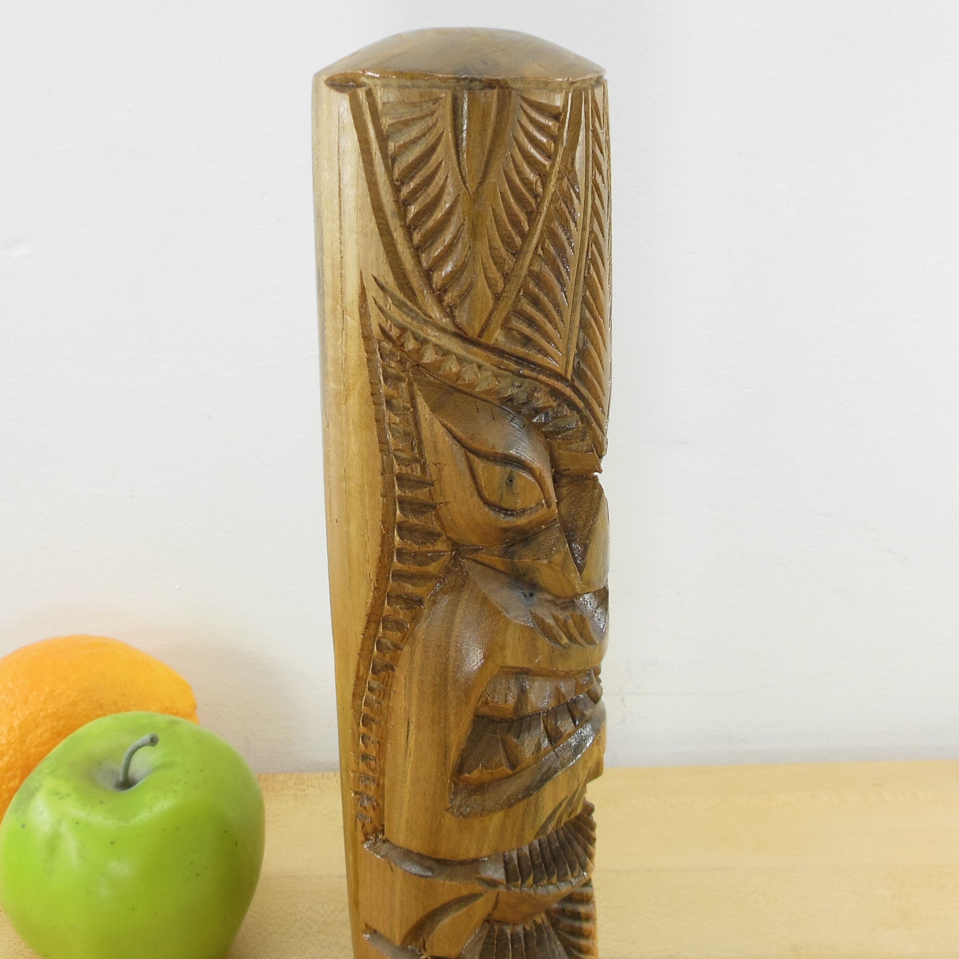 Nonu Signed Carved Wood Tiki Totem Statue 11" Vintage