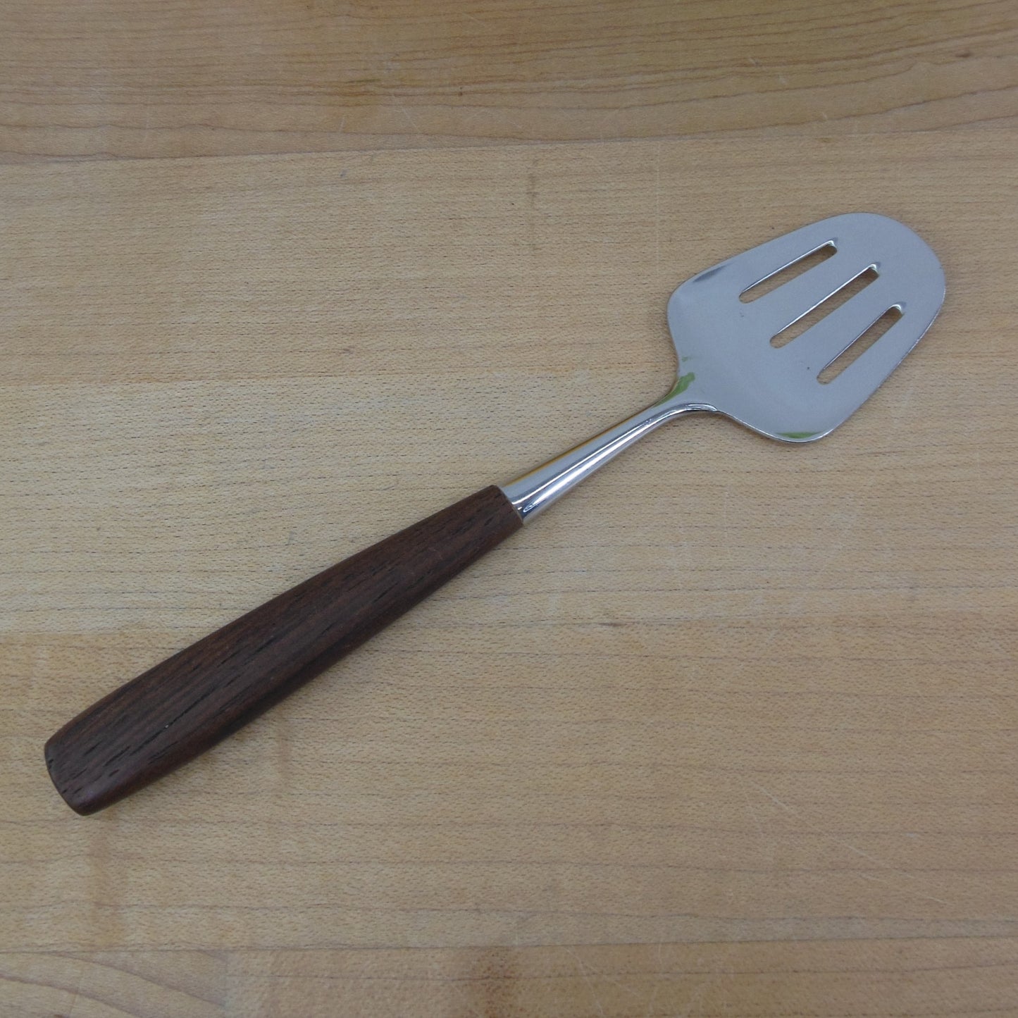 Norway Stainless Olive Spoon Cheese Server Slotted Stainless Teak Handle