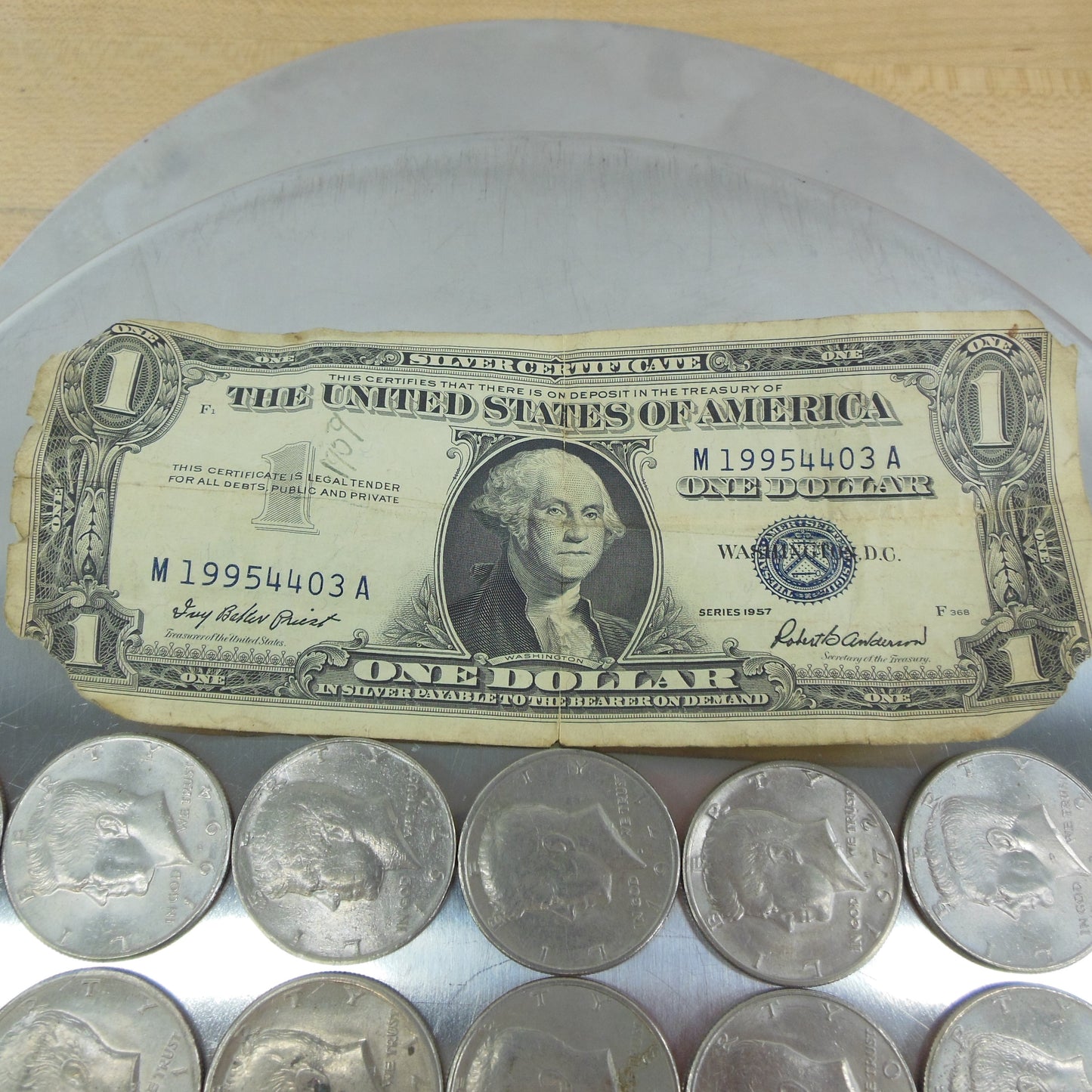 Estate US Coin 49 Lot Kennedy Half Dollars Eisenhower Susan B. Anthony Silver Certificate Bill 1957
