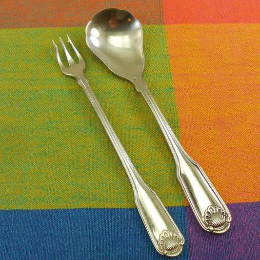 Oneida Cube Heirloom Classic Shell Stainless Flatware - Sugar Spoon & Cocktail Fork