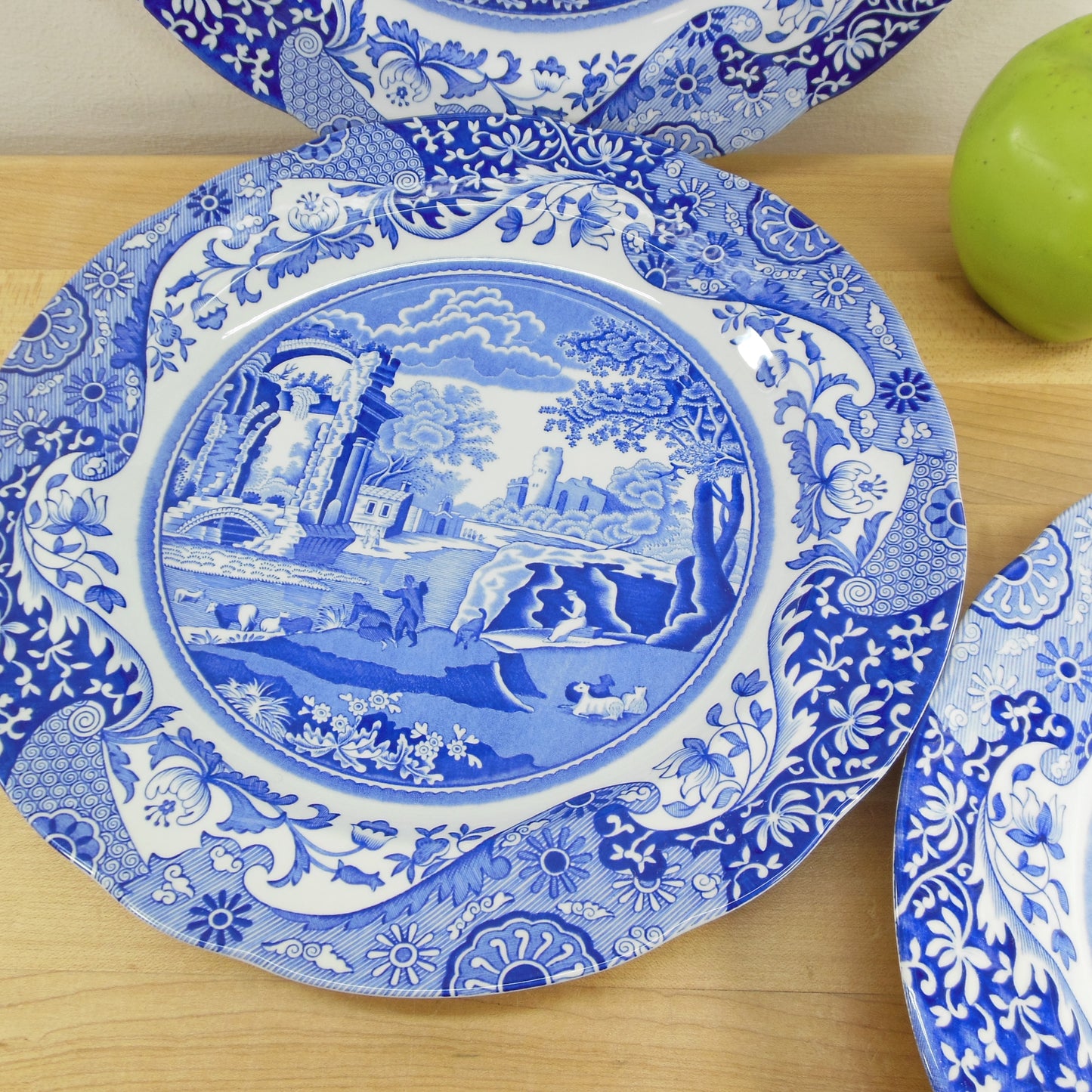 Spode England Blue Italian Dinner Plates - 3 Set Used