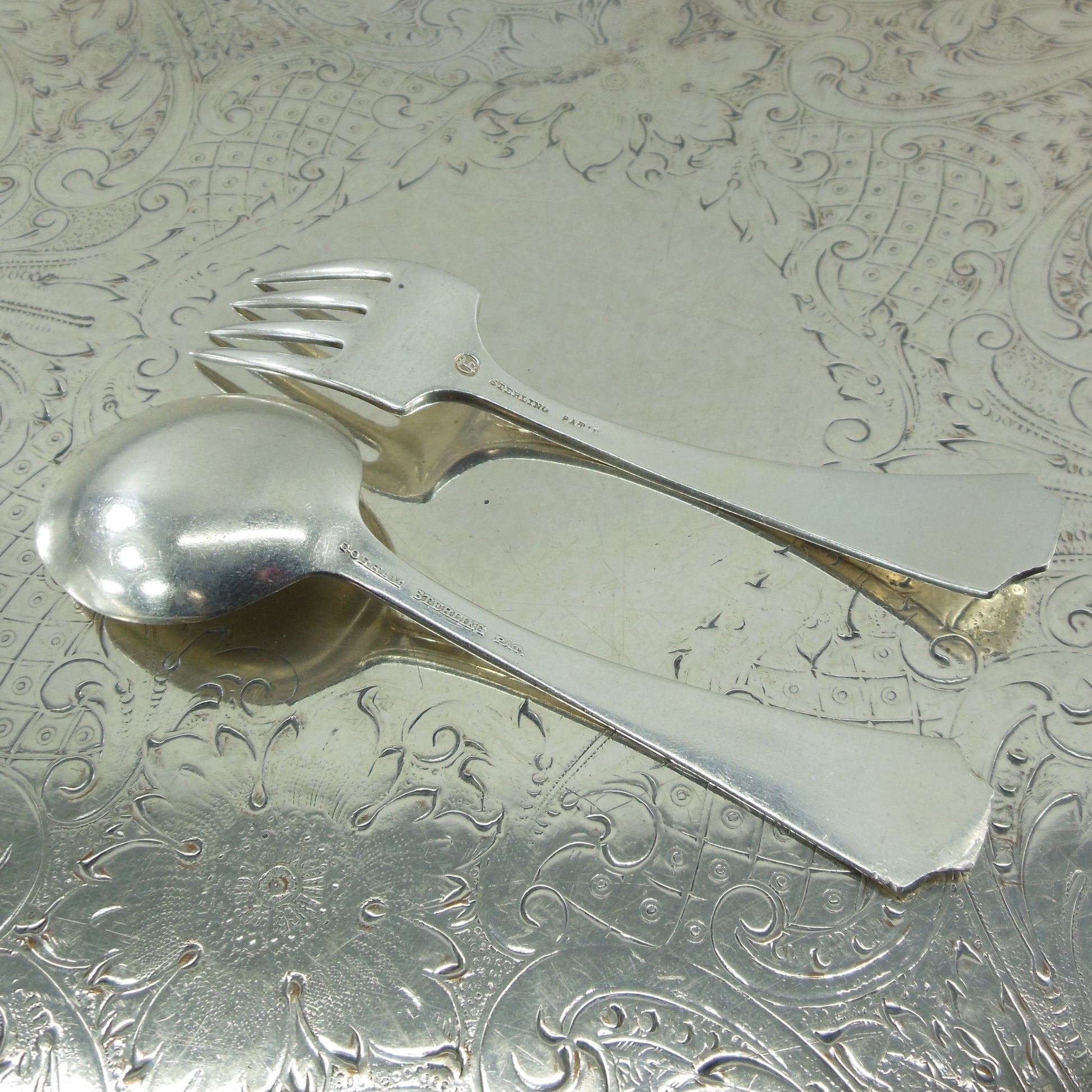 Gorham Fairfax Sterling Silver baby Fork Spoon Mono J.W.H. Jr. Used