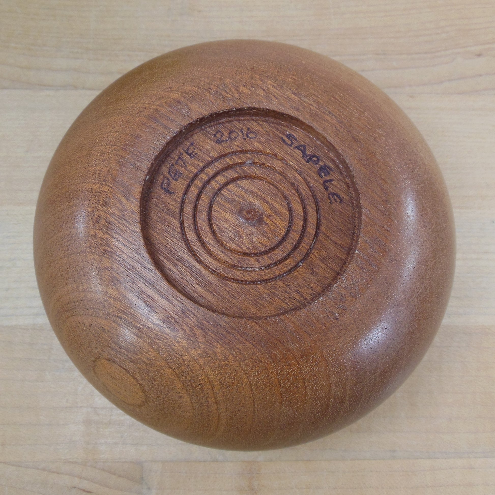 Pete Signed 2016 Sapele Turned Wood Small Bowl Object