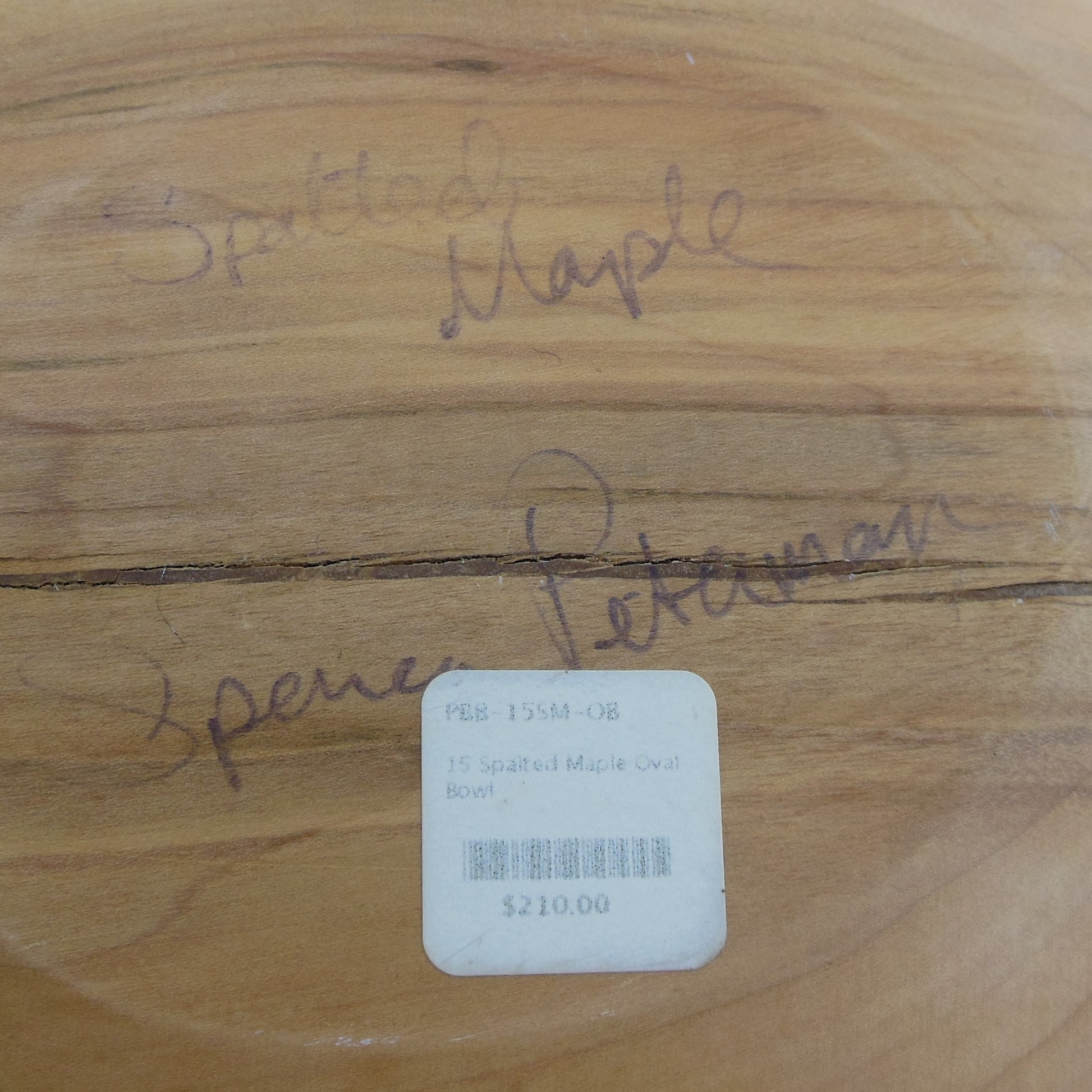 Spencer Peterman Signed Spalted Maple 16" Turned Wood Oval Bowl Retail $210.00