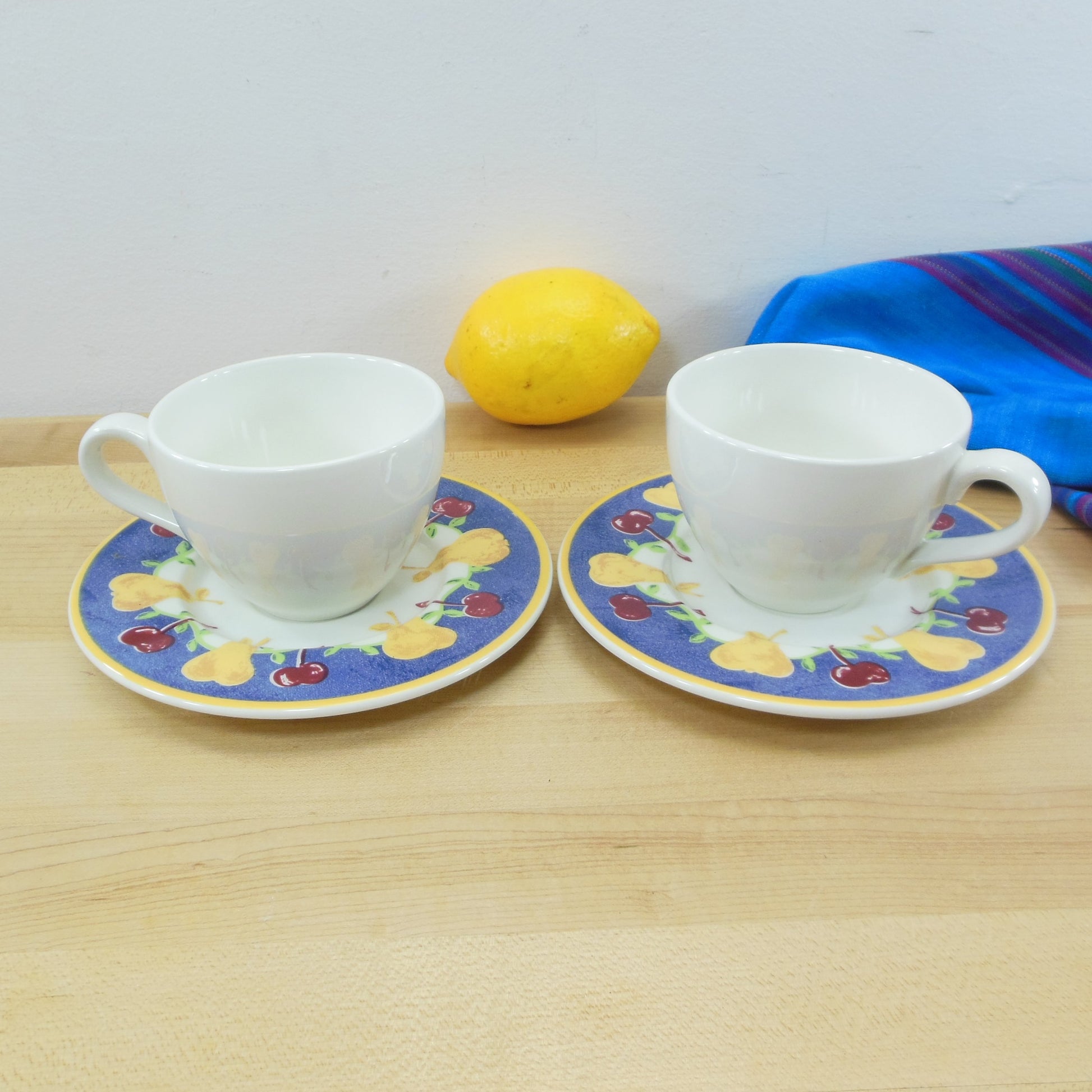 Pagnossin Italy Pair Cup & Saucer Cherry Pear Fruit Pattern