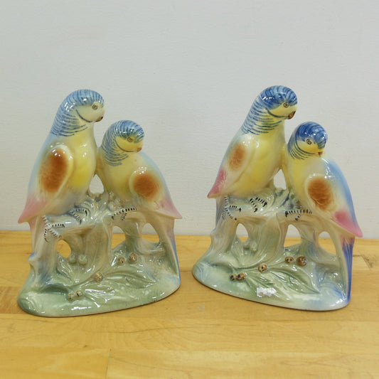 Blue Parrot Pair Porcelain 7-1/2" Figurines Vintage