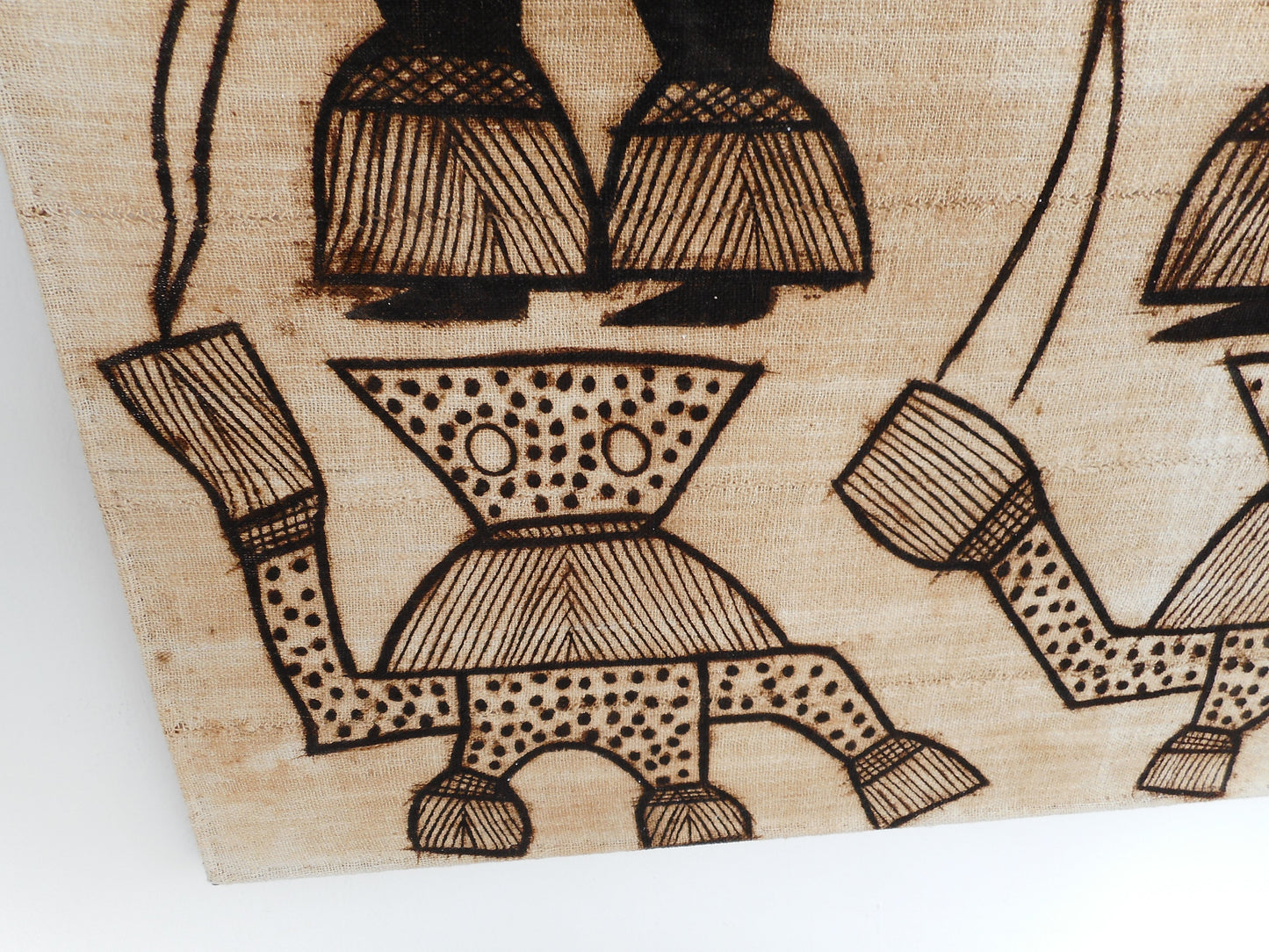 MCM Textile Wall Art Brass Rod - Kuba Cloth African Pende Dancers - Masks