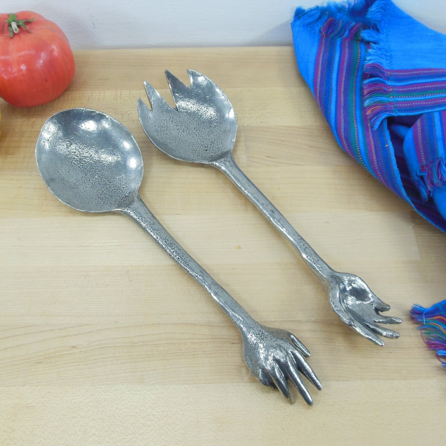 Cast Metal Salad Servers With Hands Fingers Palms Figural