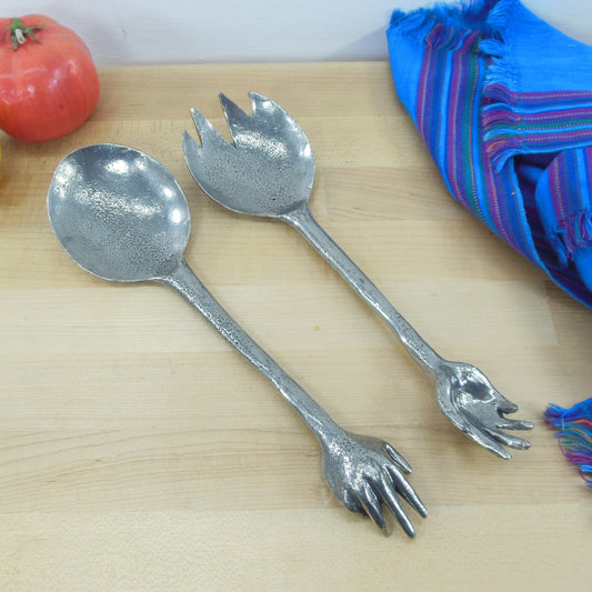 Cast Metal Salad Servers With Hands Fingers Palms Figural