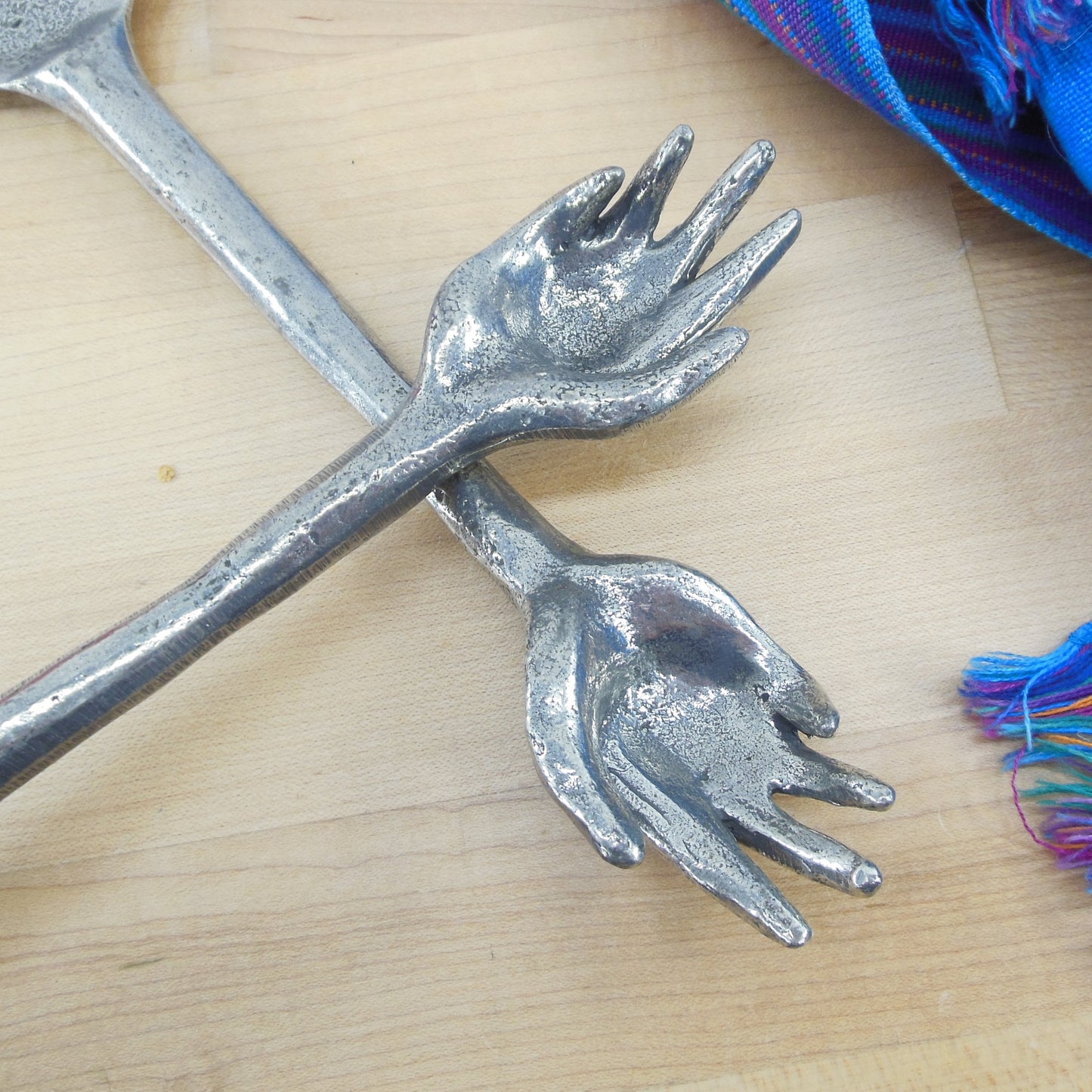 Cast Metal Salad Servers With Hands Fingers Palms Figural Pewter Alumnum