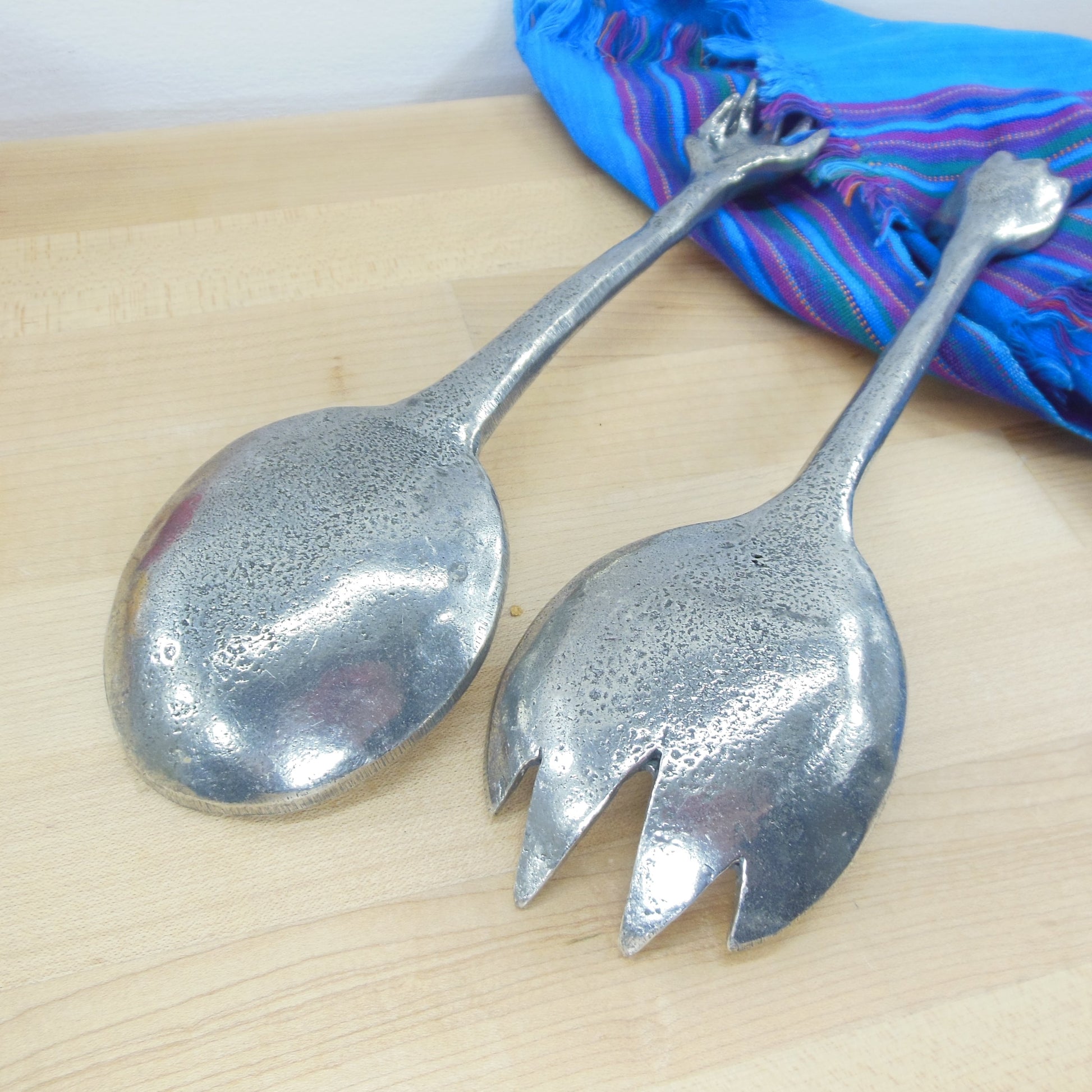 Cast Metal Salad Servers With Hands Fingers Palms Figural Used