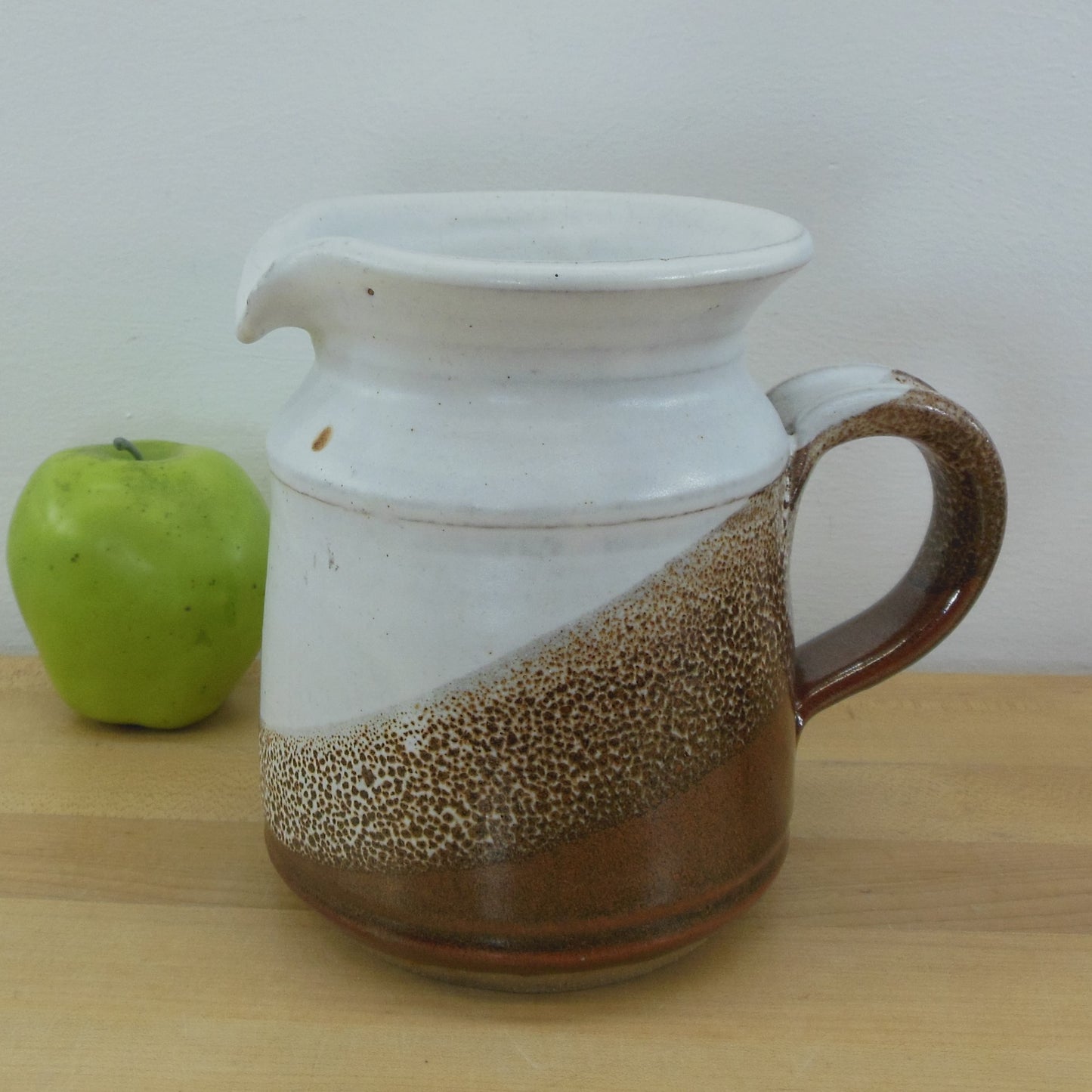Unknown Signed Stoneware Pottery Pitcher Brown White