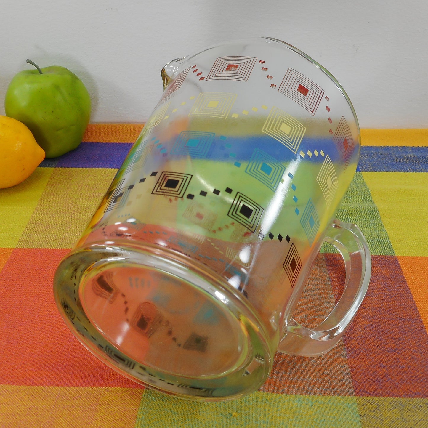 Unbranded 1950-60's Glass Drink Pitcher Multi-Color Graduated Squares Retro Atomic