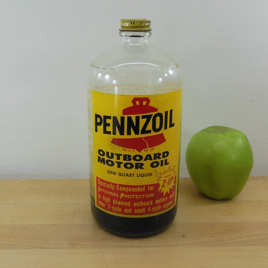 Pennzoil Outboard Motor Oil Glass 1 Quart Bottle Vintage