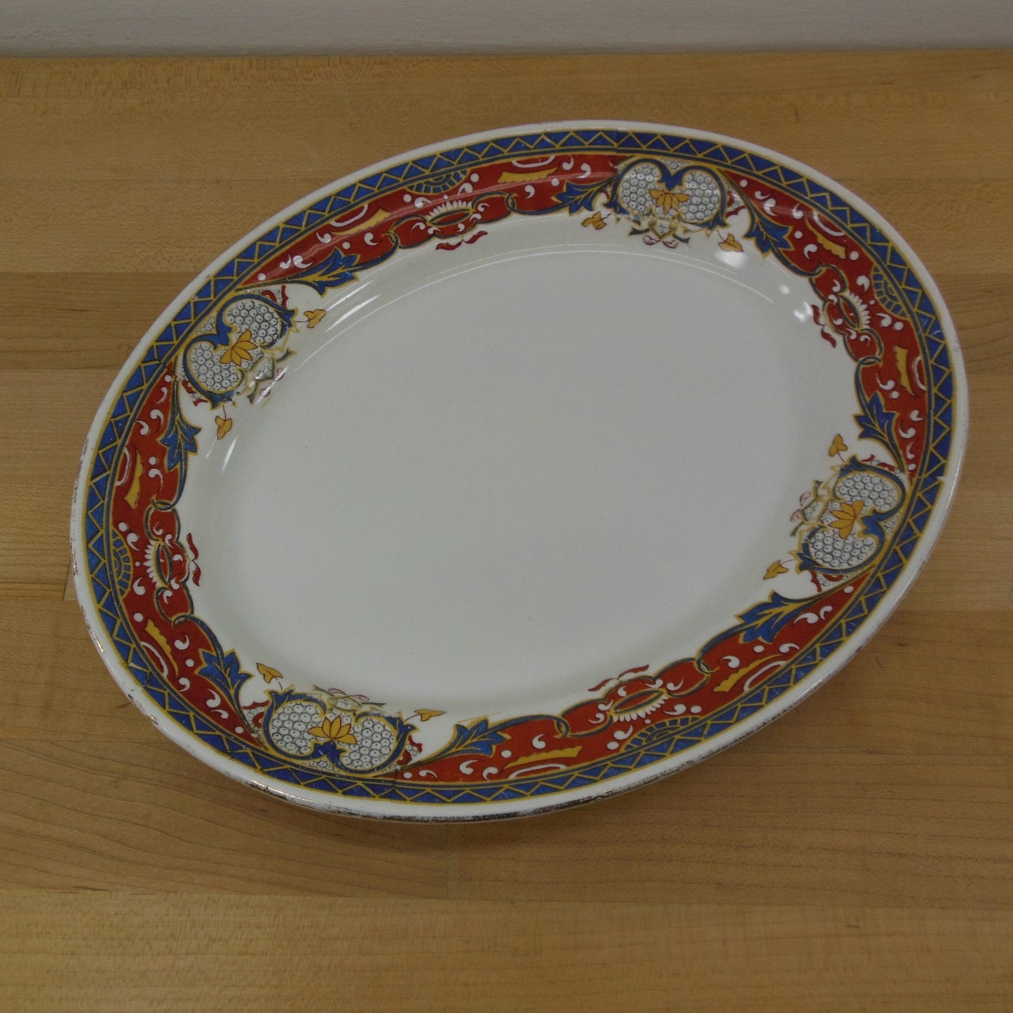 Pountney & Co. England Bristol China Oval Platter Blue Reddish Yellow