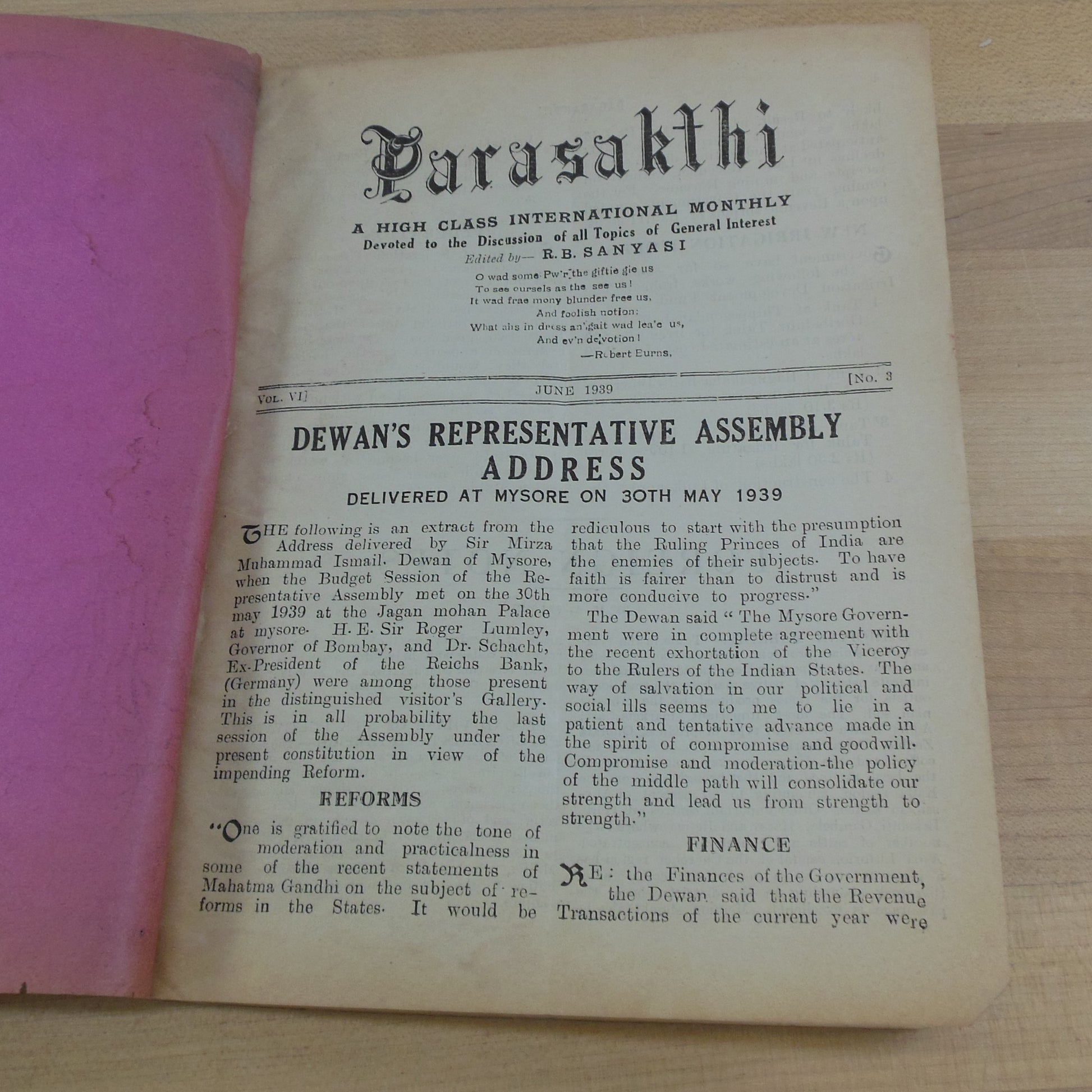 Sri Parasakthi Ashram June 1939 Booklet Bangalore India Sanyasi Vintage used Yoga Hindu Spiritual