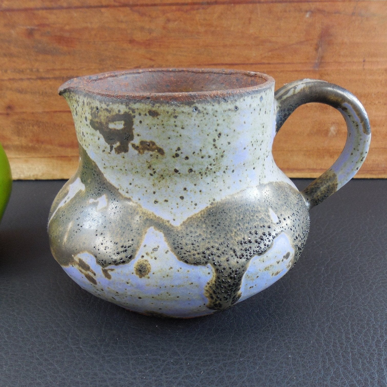 Studio Art Thrown Pottery Small Pitcher or Creamer - Lavender Brown Purple Stoneware Unsigned