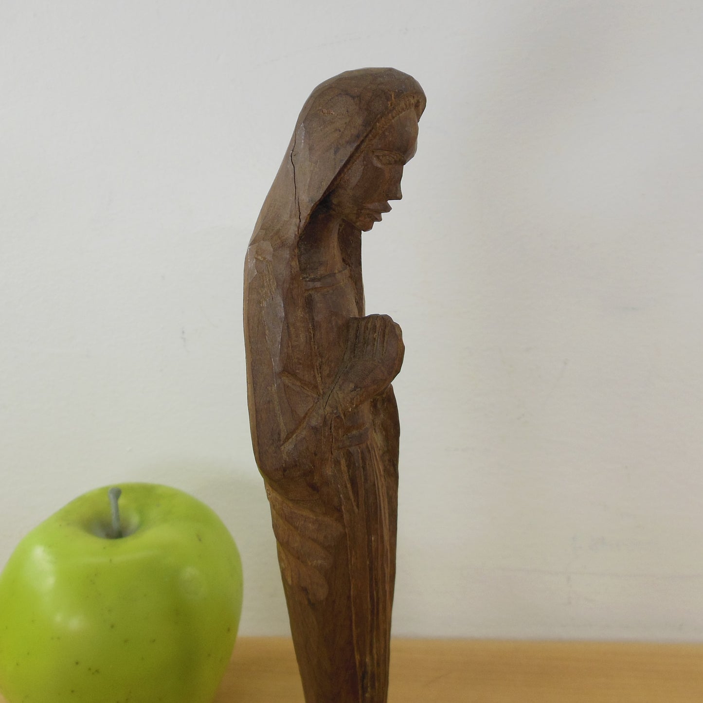 Carved Wood Statue Christian Prayer Jesus Mary Vintage