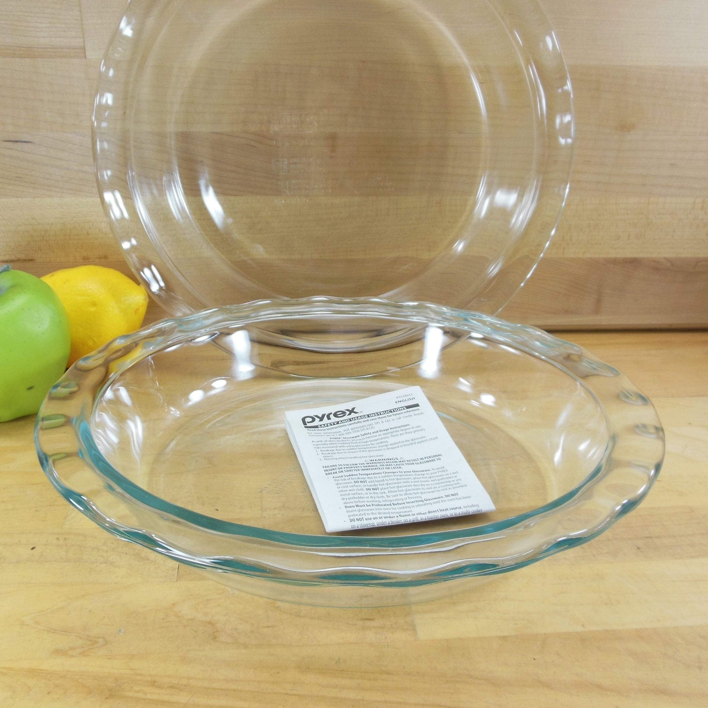 Pyrex USA Pair Blue Tint Glass Scalloped 9.5" Pie Plate Dishes C209 Unused
